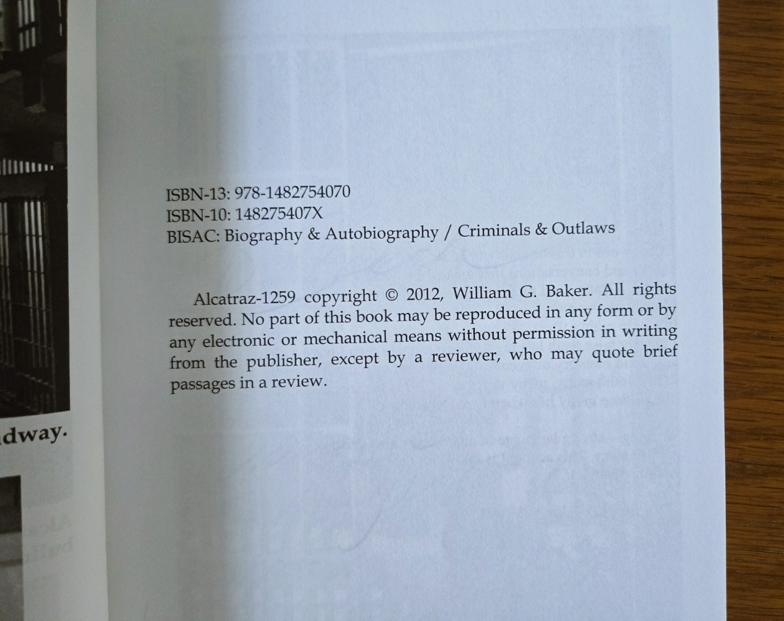 Alcatraz #1259 by William Baker (2013, Trade Paperback) SIGNED – VERY GOOD