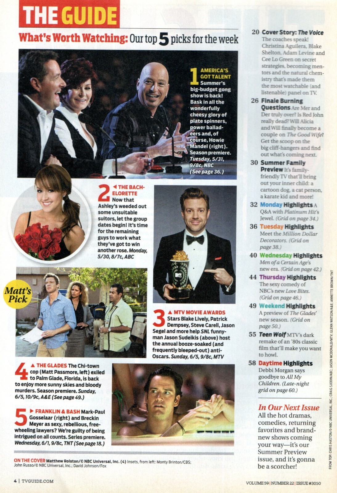 TV GUIDE May 30-June 5 2011 Christina Aguilera Blake Shelton The Voice Teen Wolf
