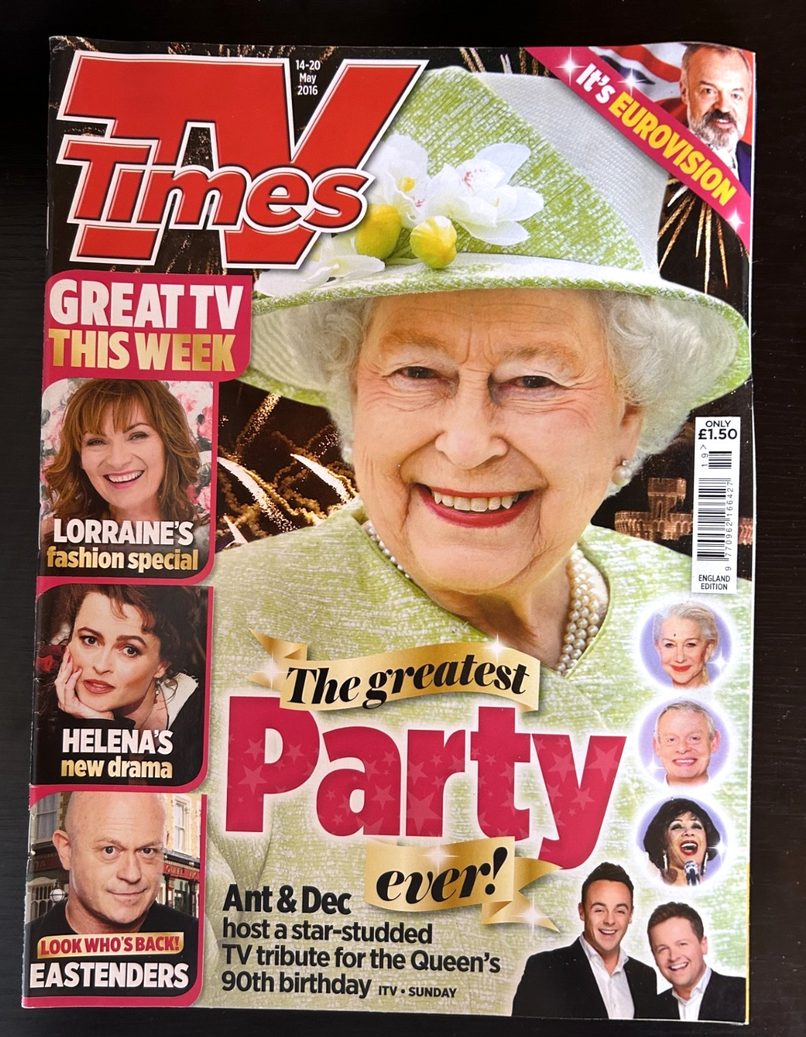 TV TIMES 14/5/2016 QUEEN ELIZABETH II 90th BIRTHDAY Ross Kemp EUROVISION