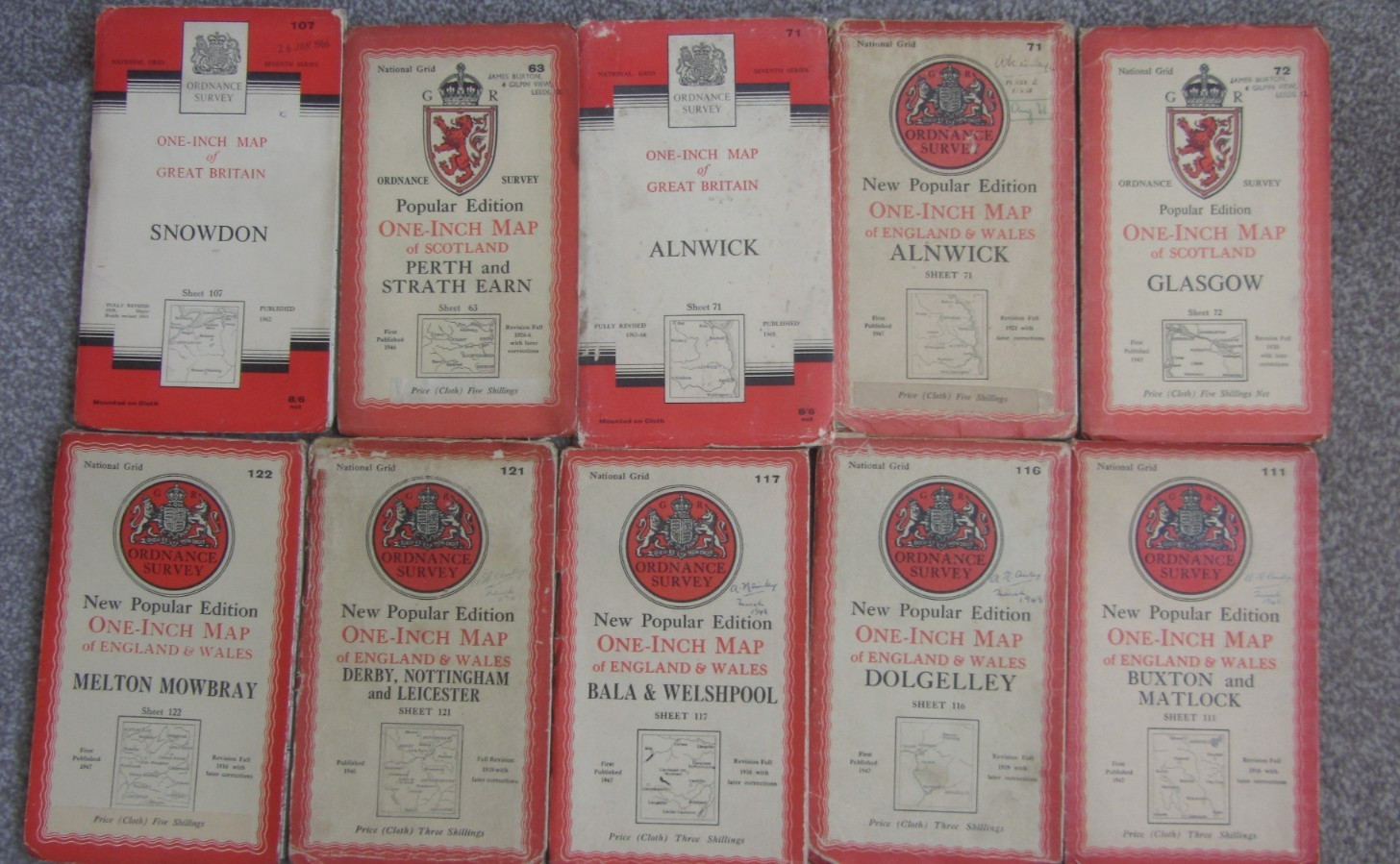 10 OS 1 inch to Mile 1940s 50s 60s CLOTH Great Britain 7th Series Job Lot