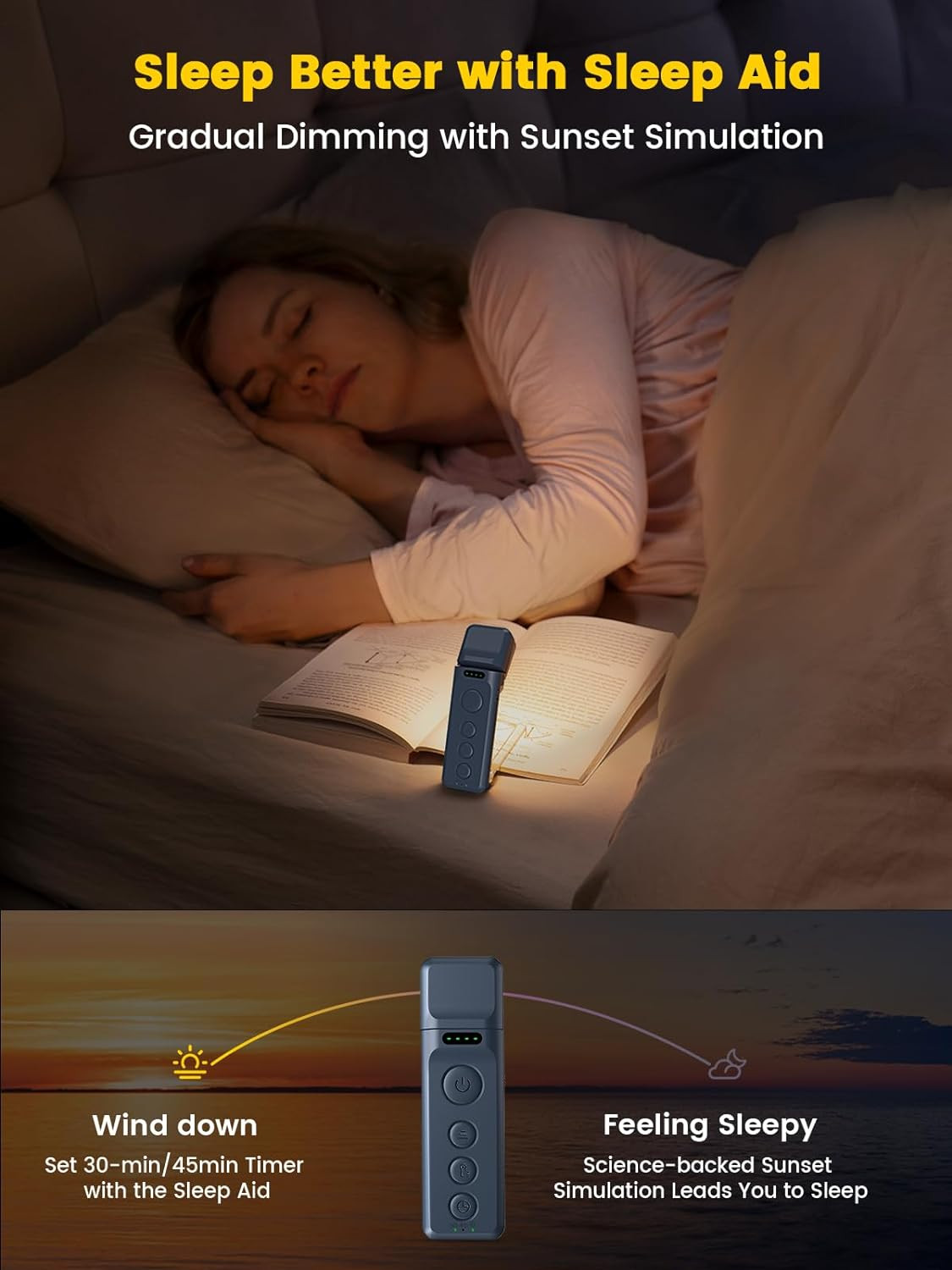 14 LED Sleep Aid Reading Light, Eye-Caring Book Light, Rechargeable, 3 Colors