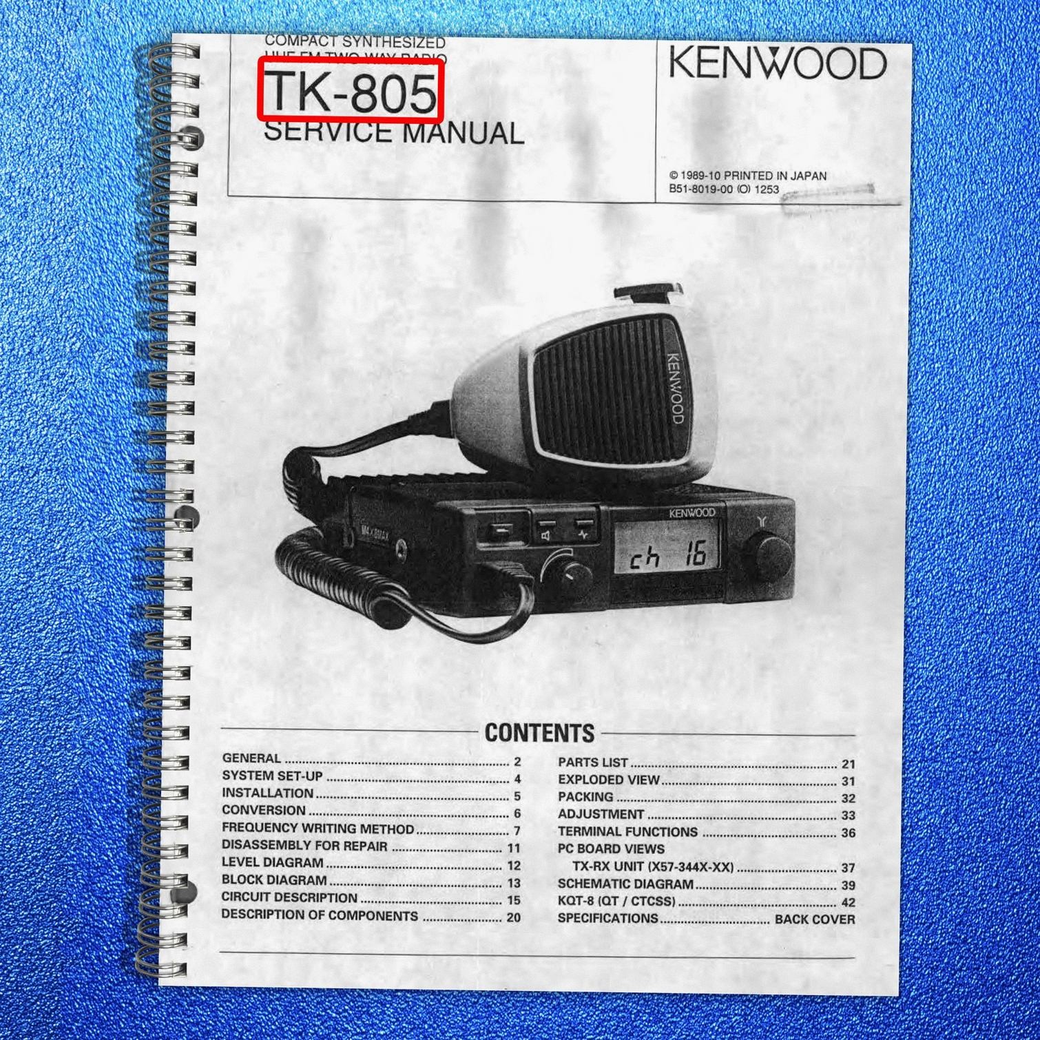 KENWOOD TK-805 UHF FM Two-Way Radio Service Manual – WIRE BIND – TOUGH COVERING