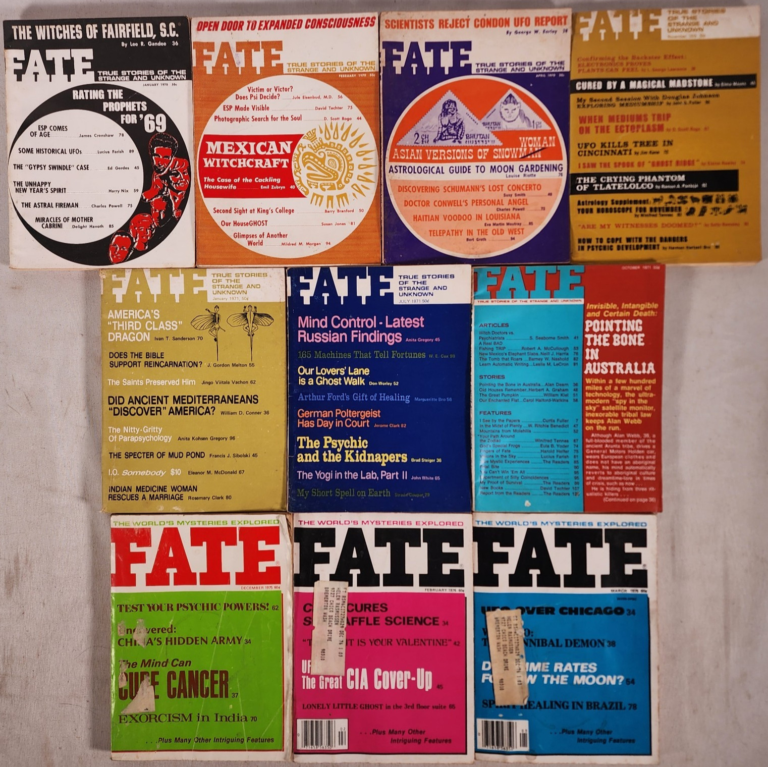 FATE Magazine 1970 – 1976 Lot of 10 Issues UFO Occult Paranormal Sci-Fi Horror