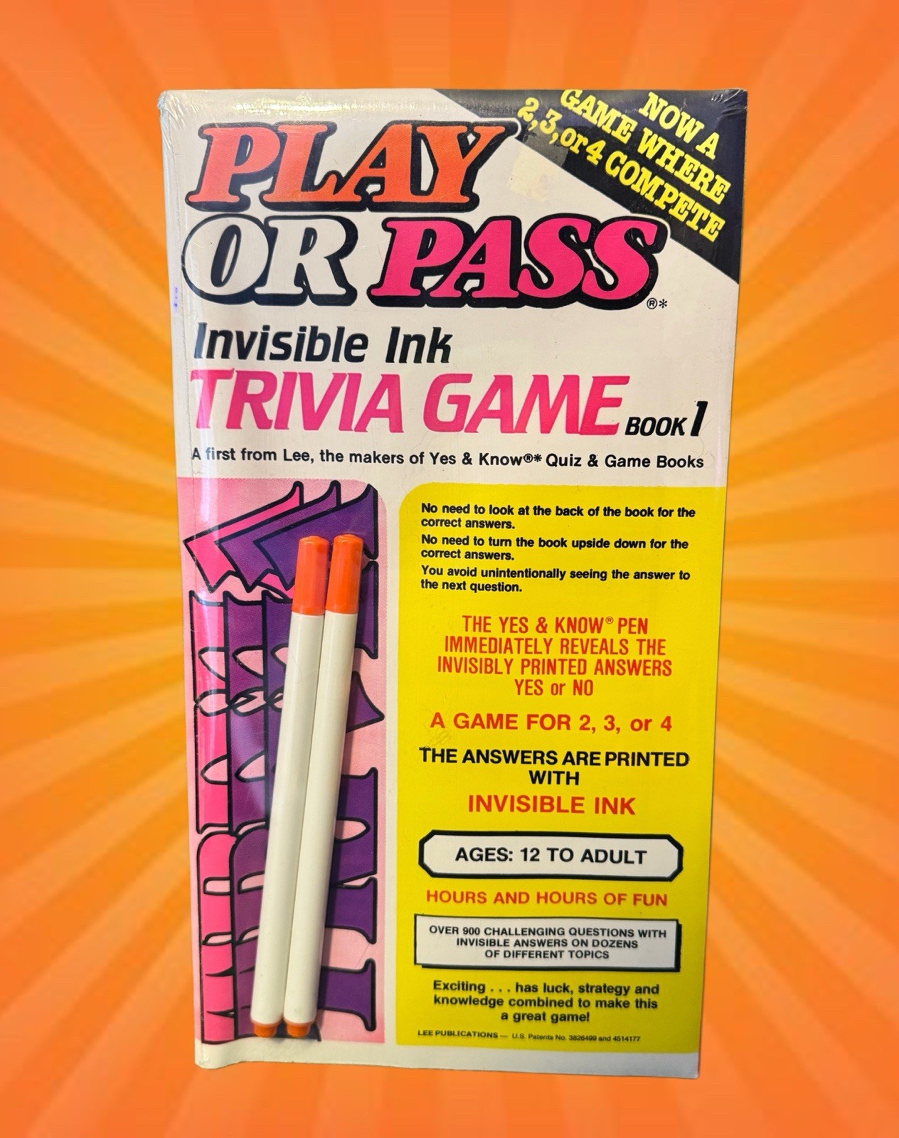 Vtg Invisible Ink Play or Pass Trivia Game Book 1 SEALED Lee Publications NOS