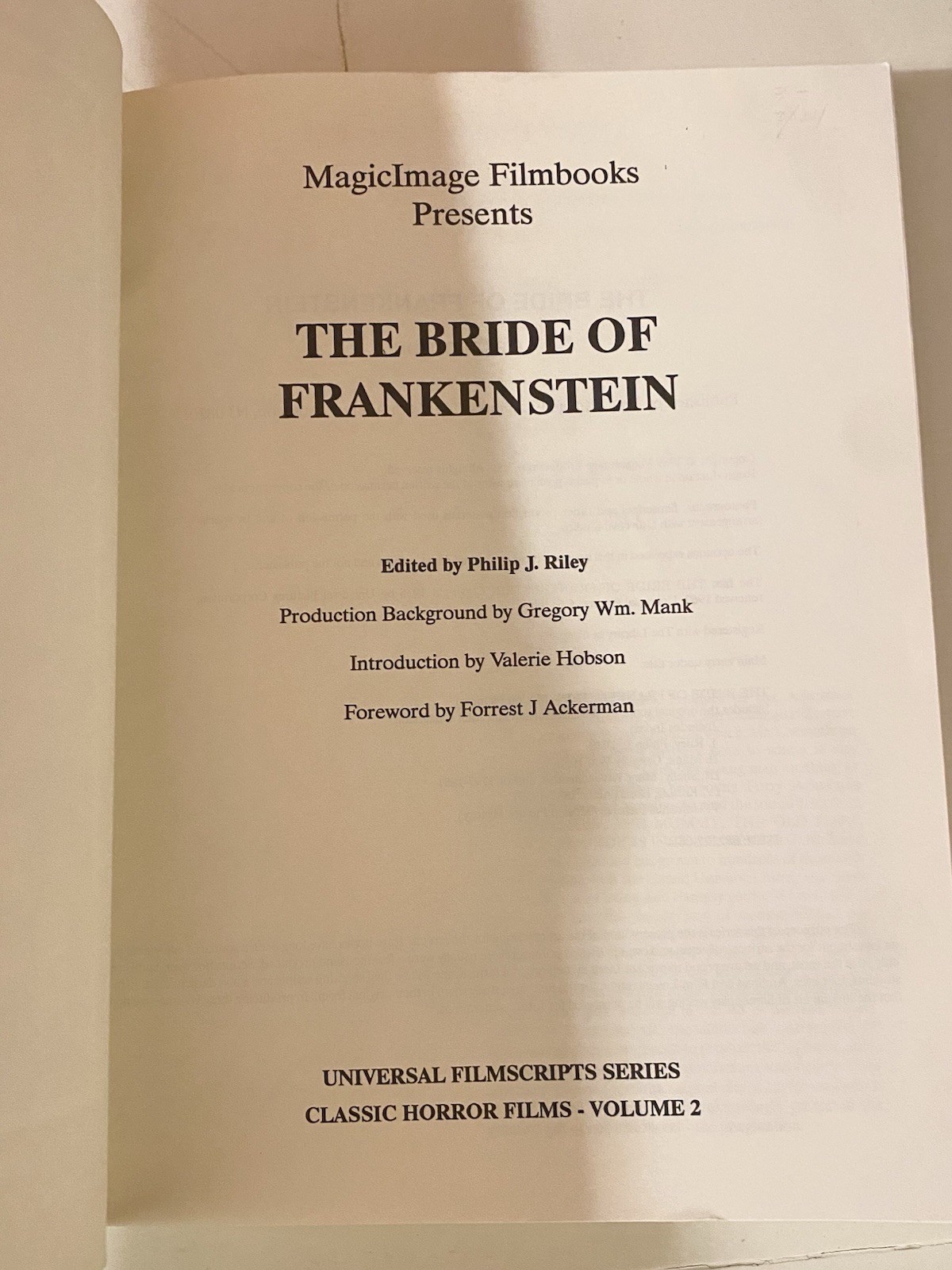 The Bride of Frankenstein: Original Shooting Script Universal Horror Vol. 2 Rare