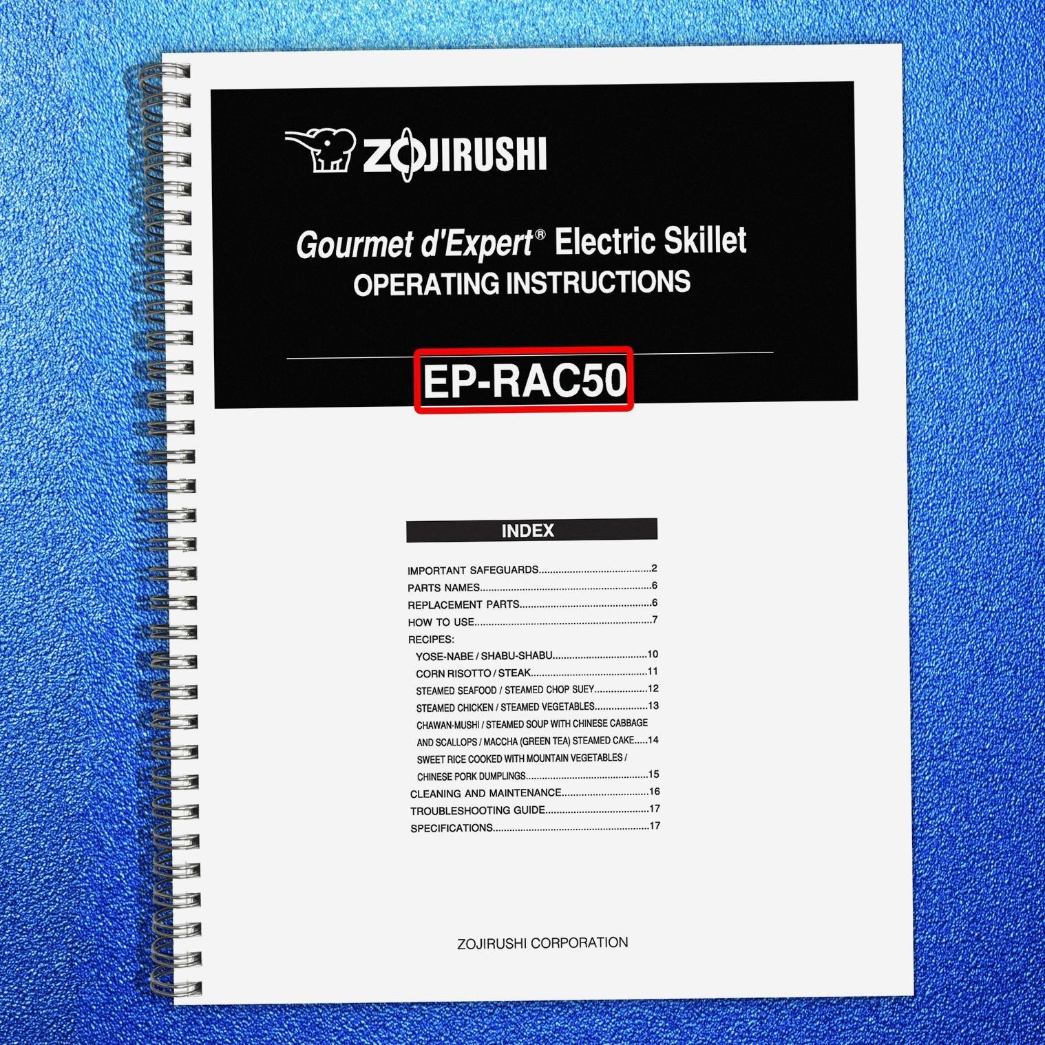 ZOJIRUSHI EP-RAC50 Gourmet dExpert Electric Operating Instructions Manual Manual