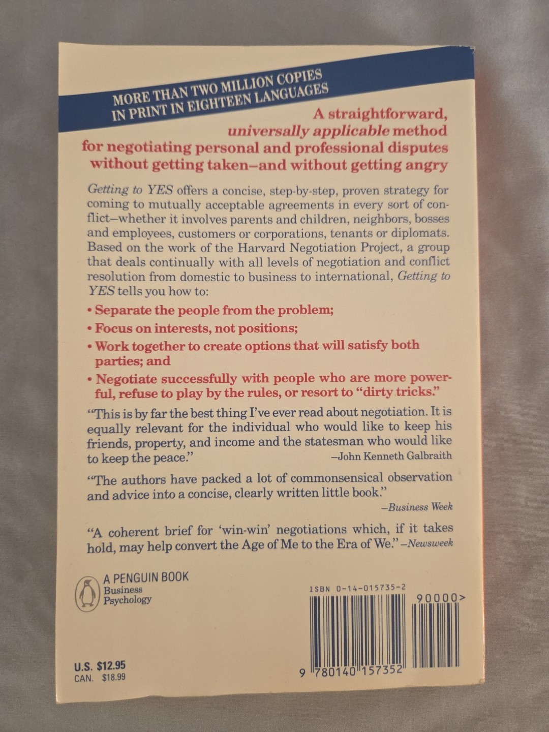Getting to Yes by Roger Fisher & William Ury – Paperback