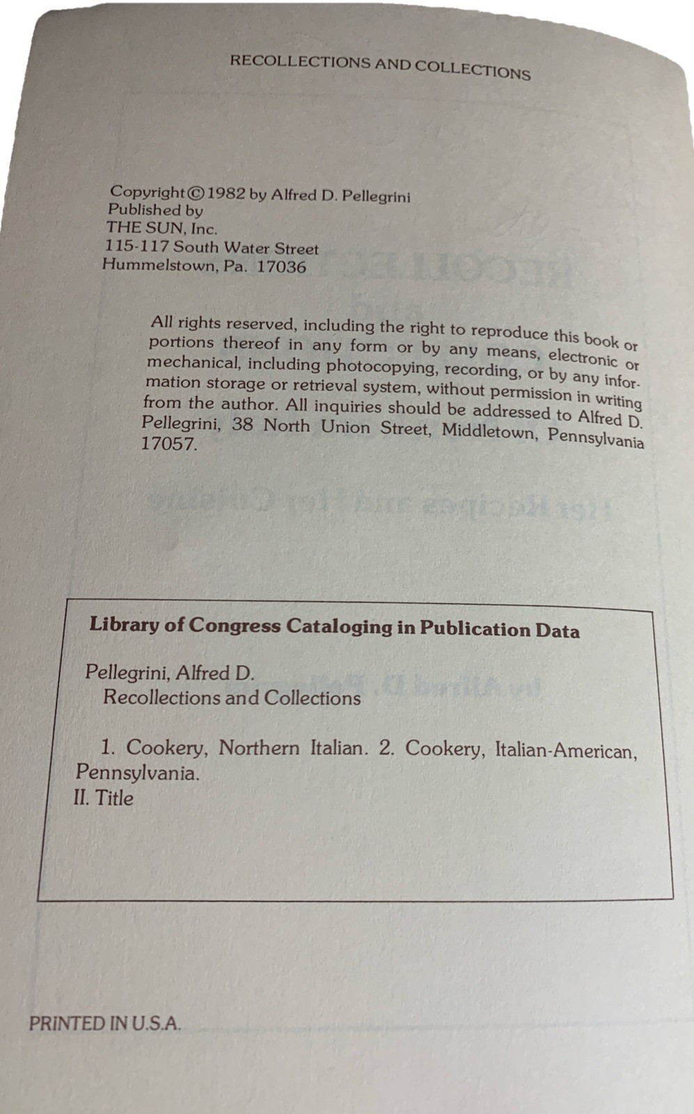SIGNED!!! Recollections and Collections of Northern Italy Alfred Pellegrini