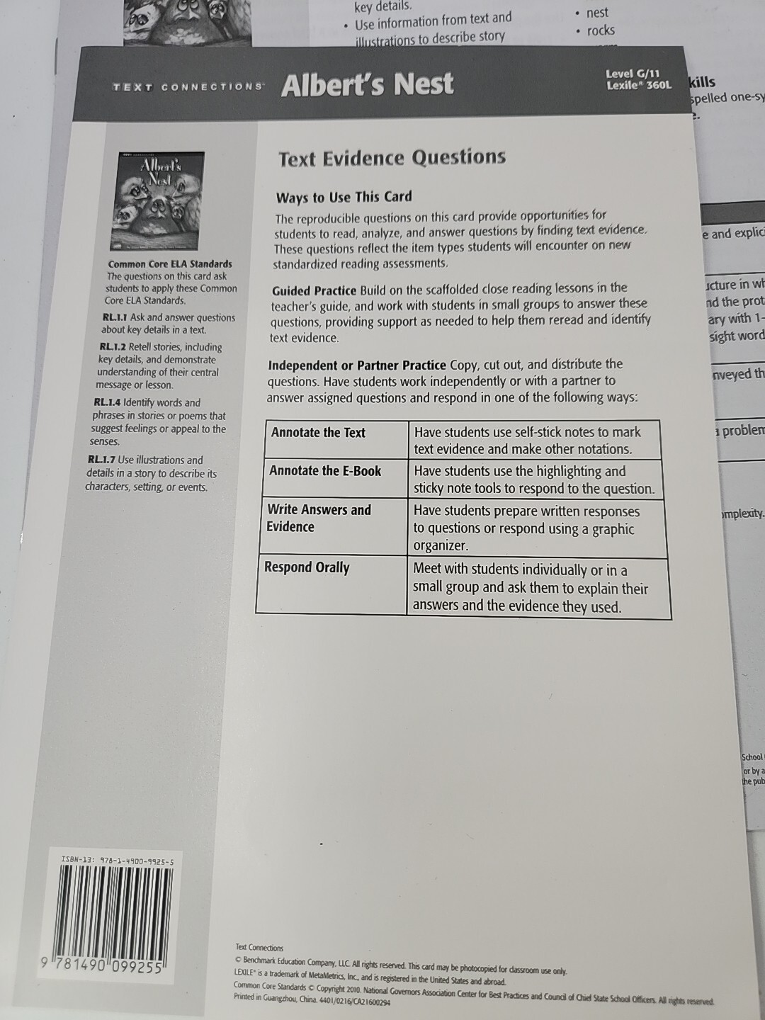 Benchmark Education Text Connections G/11 (6) „Albert’s Nest “ Homeschool
