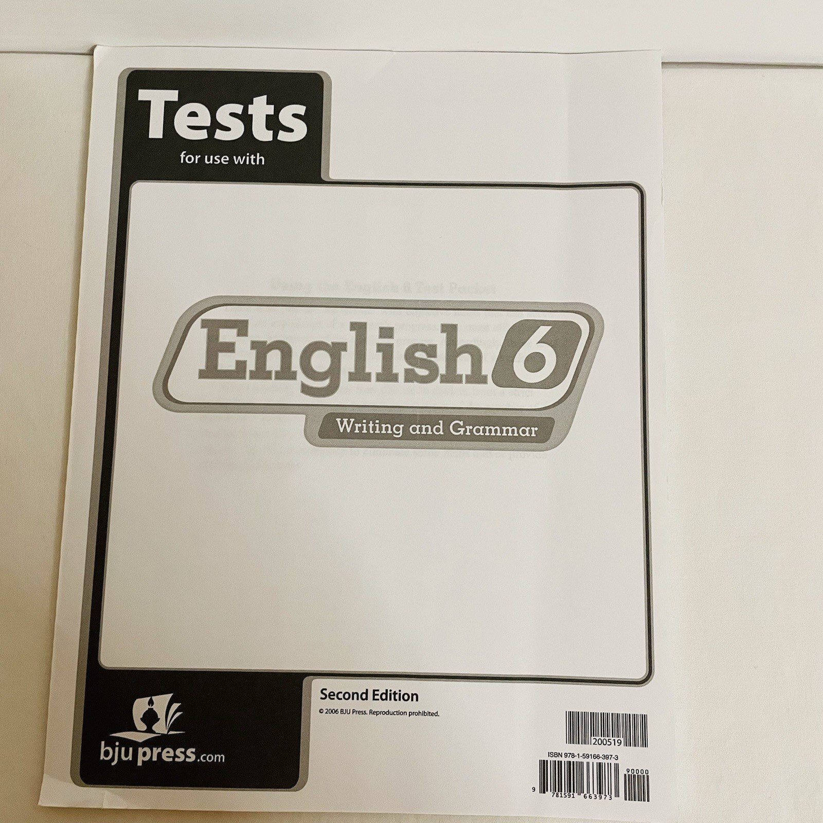 BJU Press English 6 Writing and Grammar Tests 2nd Edition 2006 Homeschool Unused