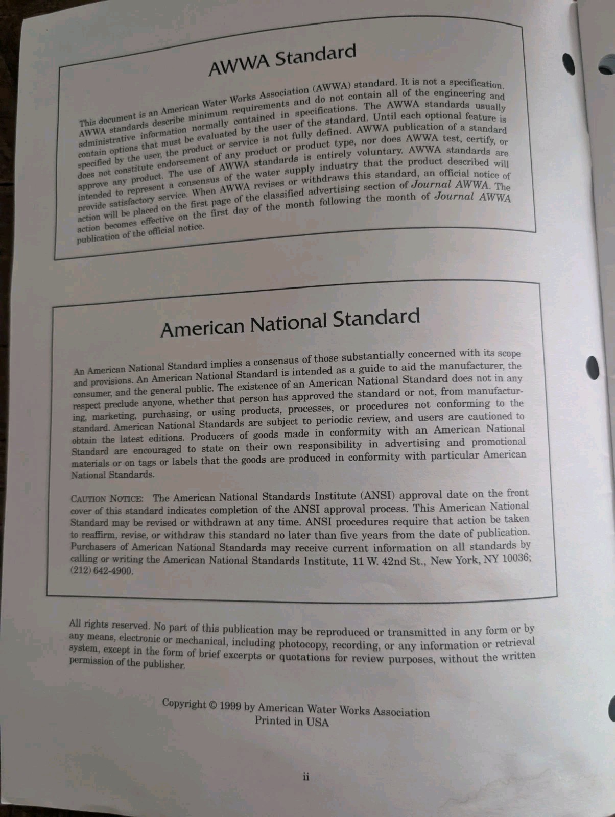 AWWA ANSI/AWWA C651-99 Standard For Disinfecting Water Mains By AWWA