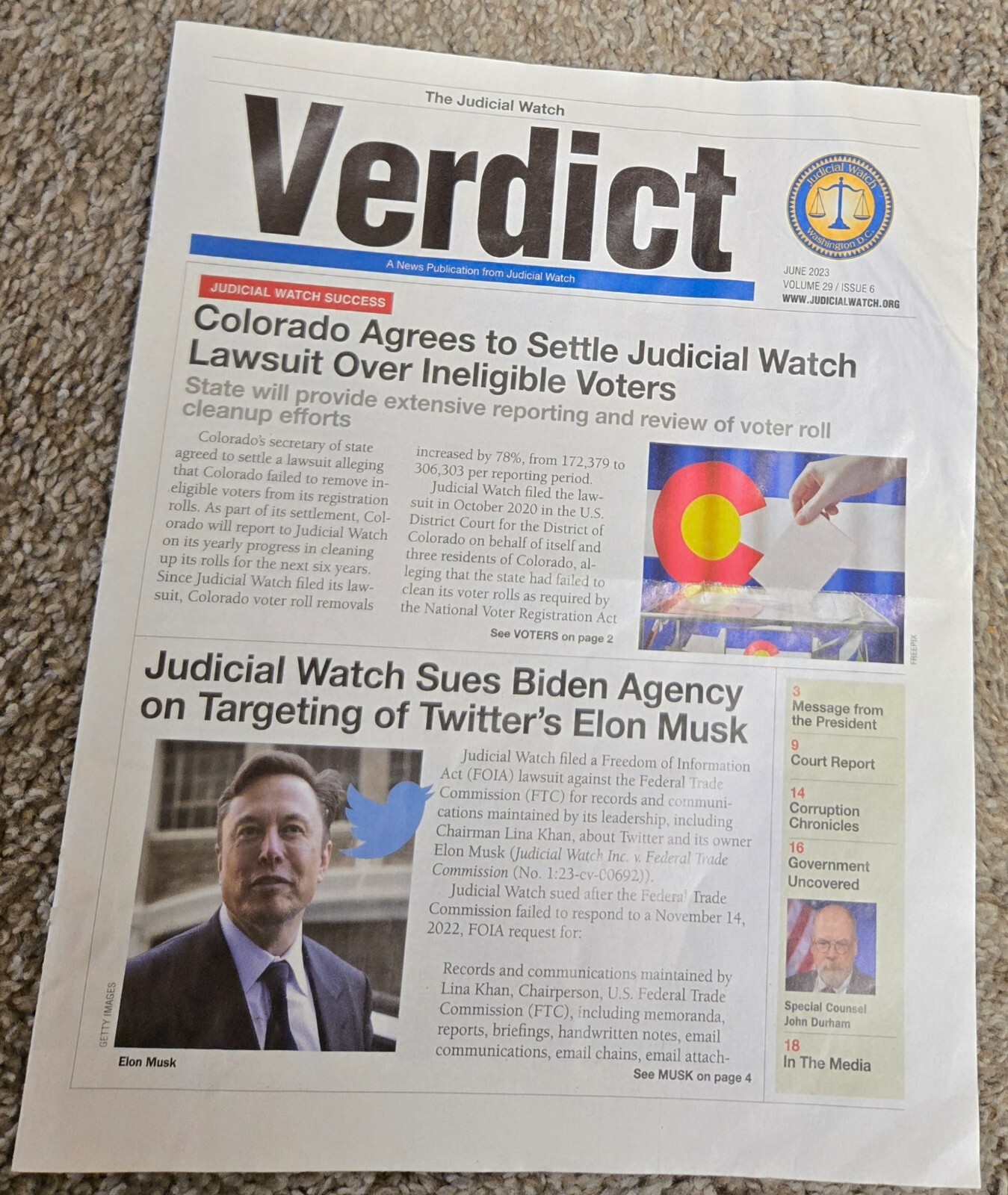 Verdict 2023- A News Publication from Judicial Watch- June 2023 Issue 6