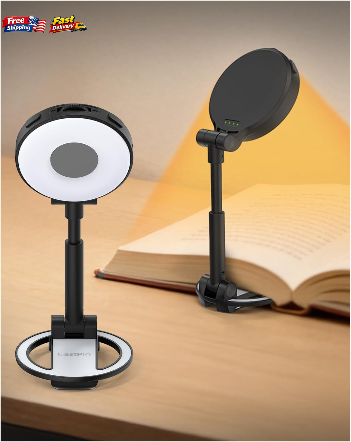 18 LED Rechargeable Clip-on Book Light Eye Caring 3 Colors Stepless Dimming 1pk