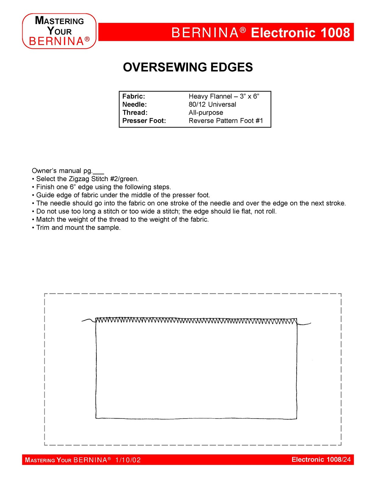 BERNINA 1008 Mastery Owners Workbook Manual – WIRE FIXED – TOUGH FRONT & BACK