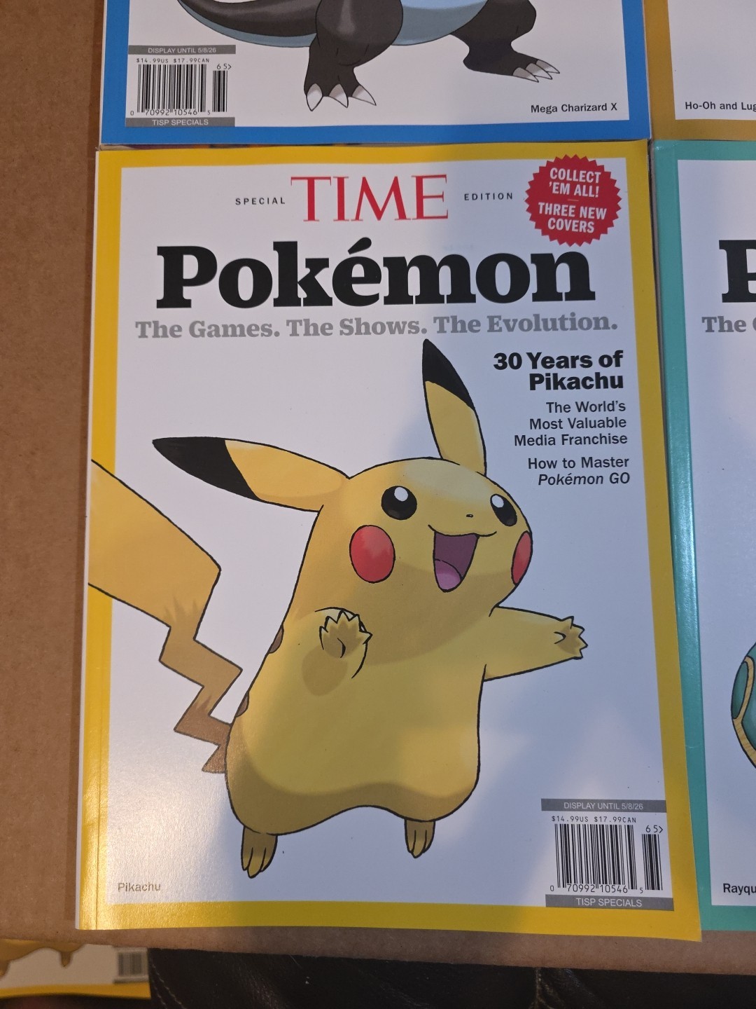 Pokemon Time Magazine Lot Of 4 Pikachu, Rayquaza, Lugia Ho Oh, Mega Charizard