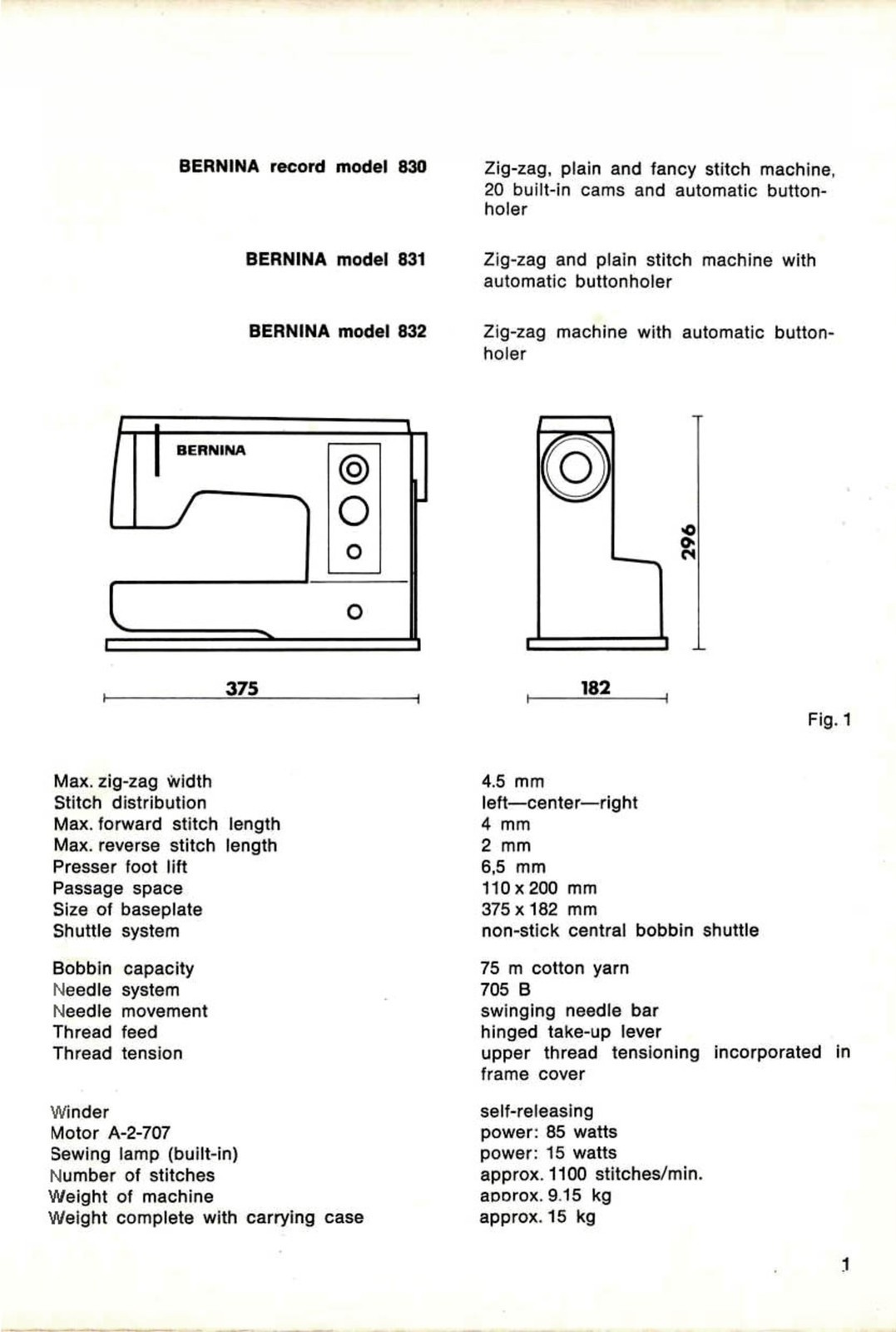 BERNINA 830 831 832 Adjustment SERVICE Manual (NOT USER MANUAL), Bound, COVERING