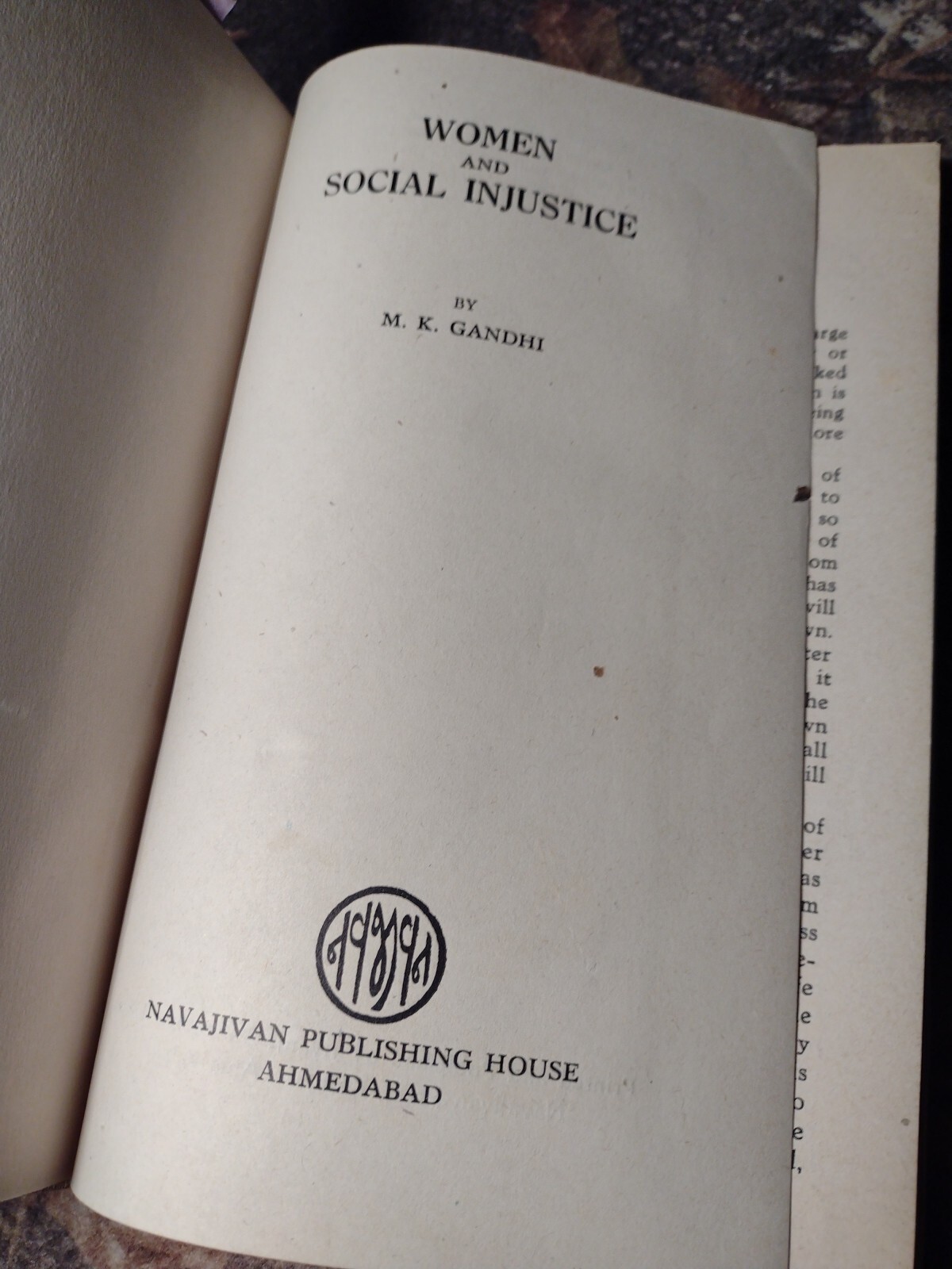Women and Social Injustice by M. K. Gandhi -1947 3rd Edition -Hardcover Enlarged