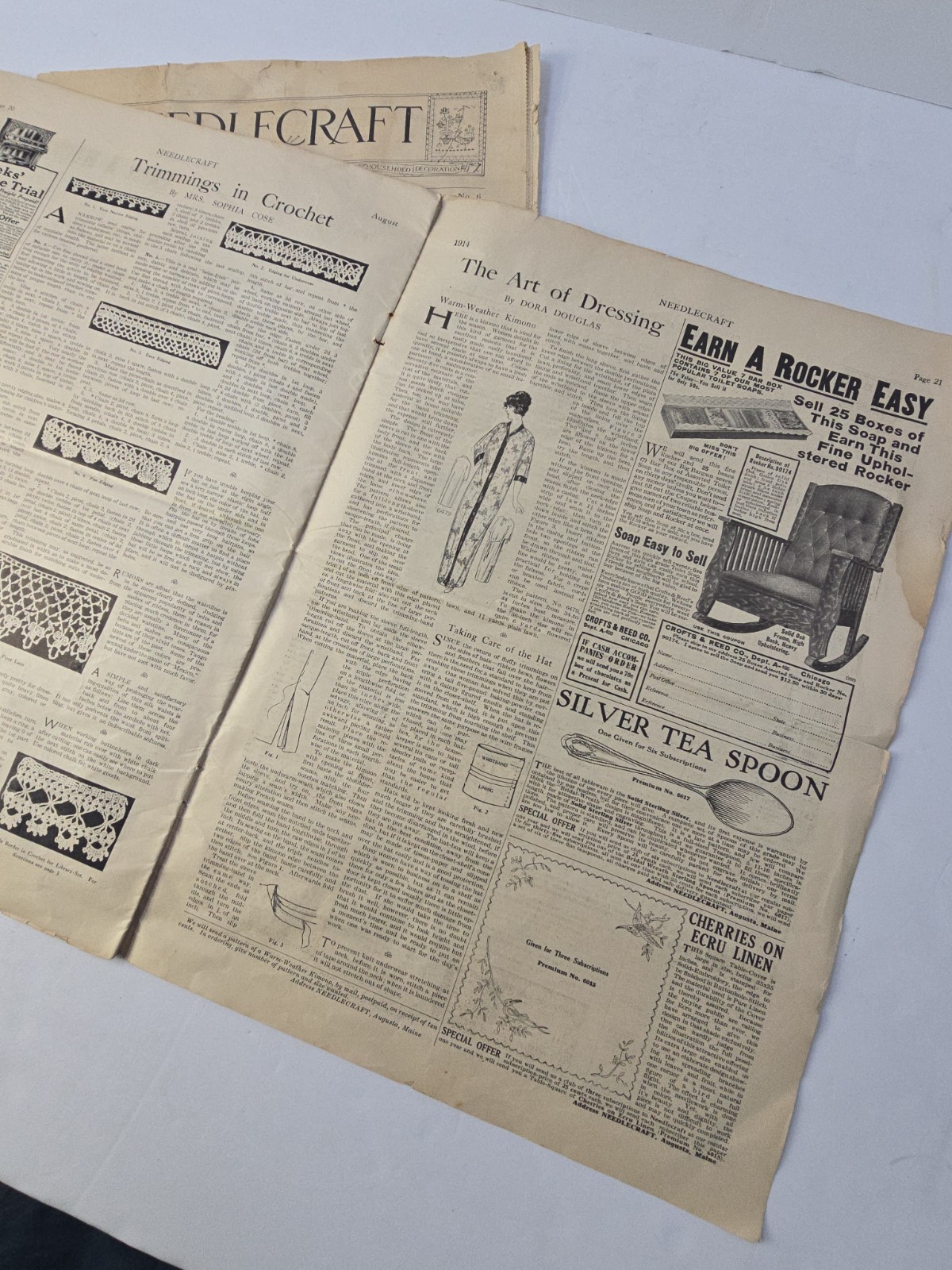 Antique Needlecraft Magazine Lot 1914 1915 Fashion Patterns Ads Home Decor Art