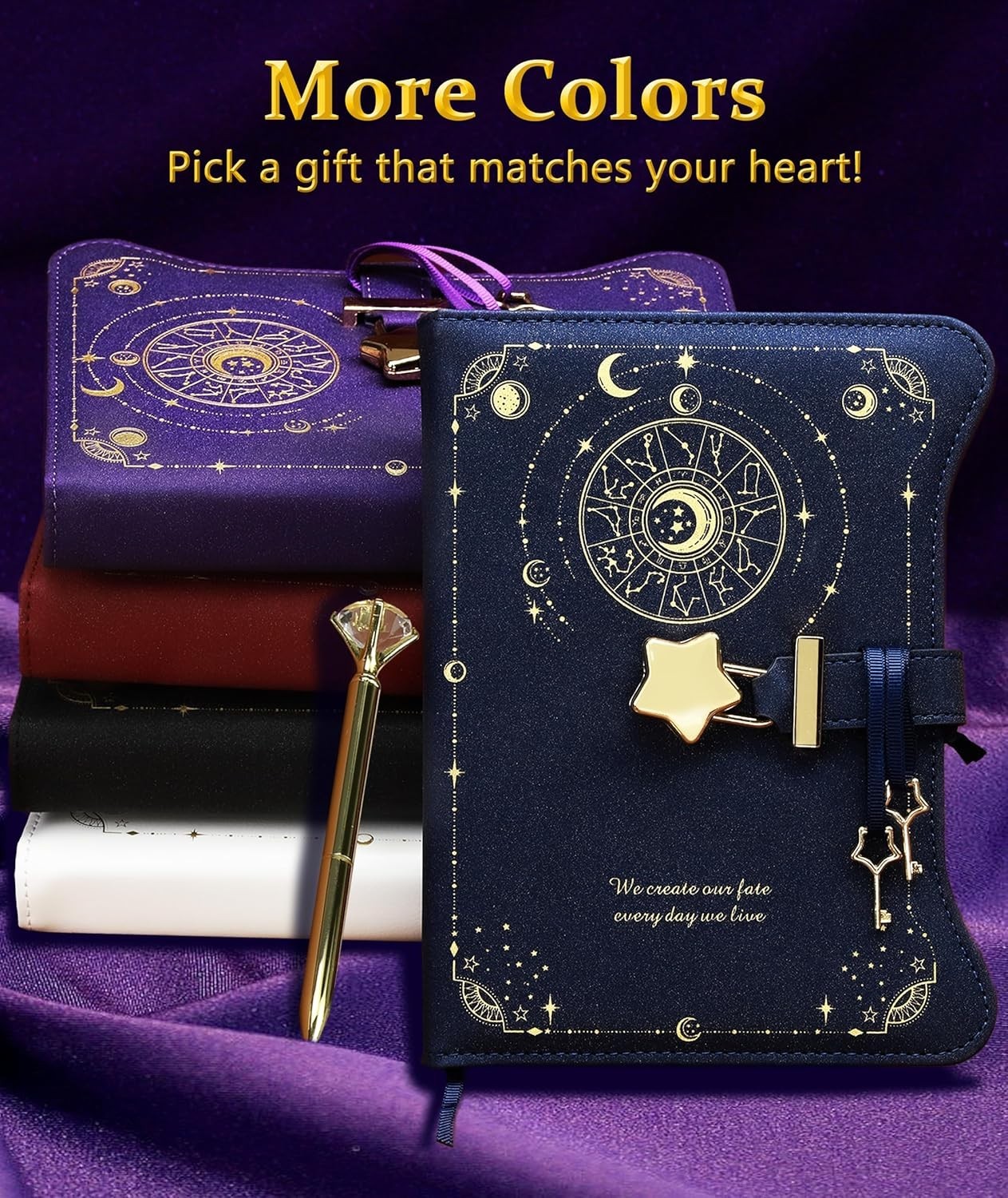 Faux Leather Diary with Star Lock – 360 Kraft Pages & Keepsake Pockets