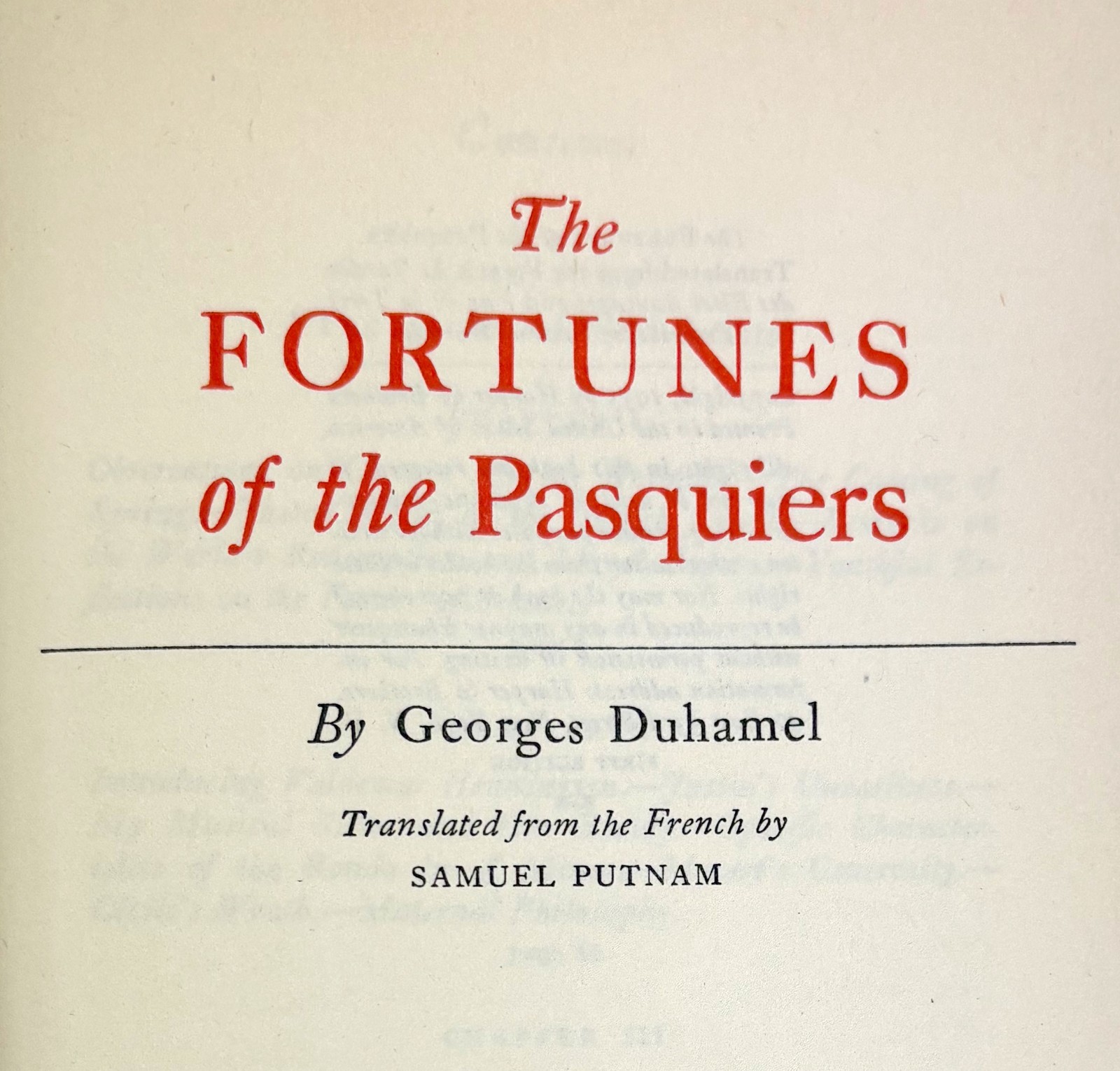 The Fortunes of the Pasquiers, by Georges Duhamel, Harper & Brothers 1935 1st ed