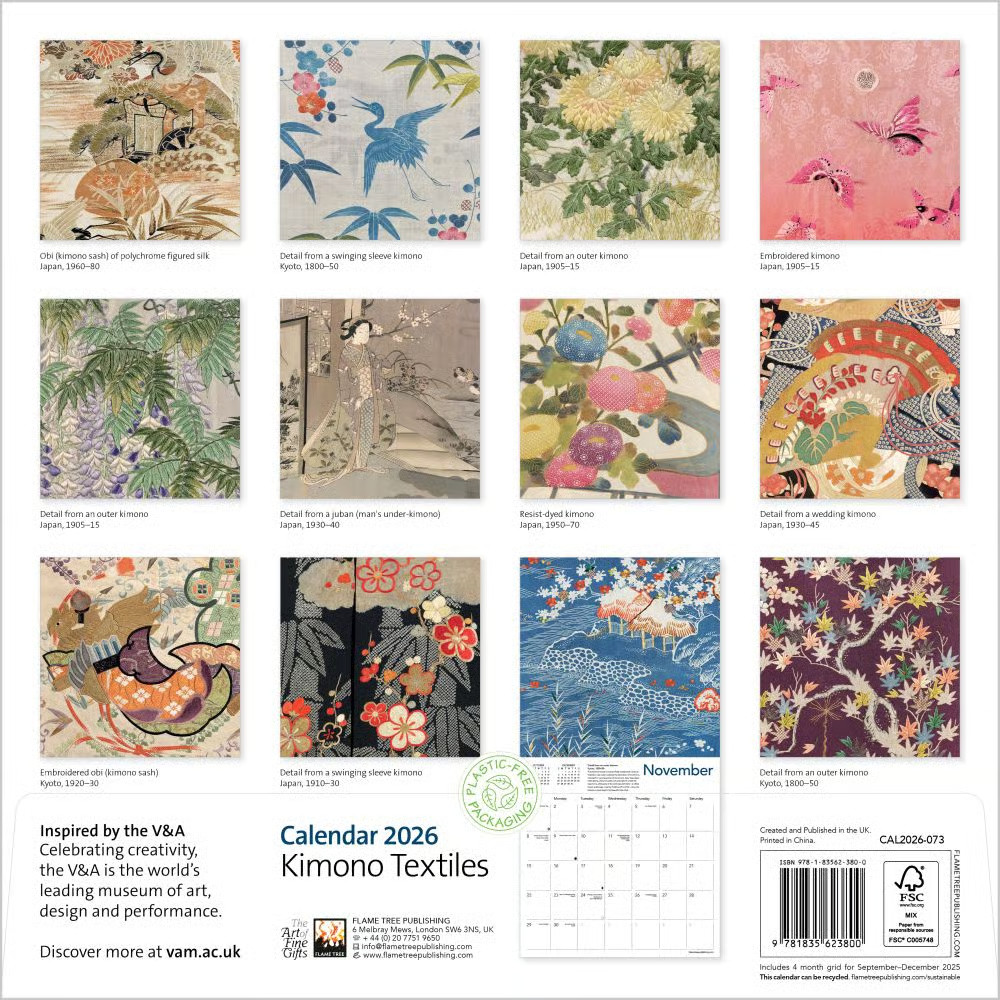 Flame Tree Publishing, V&A Japanese Kimono Textiles 2026 Wall Calendar