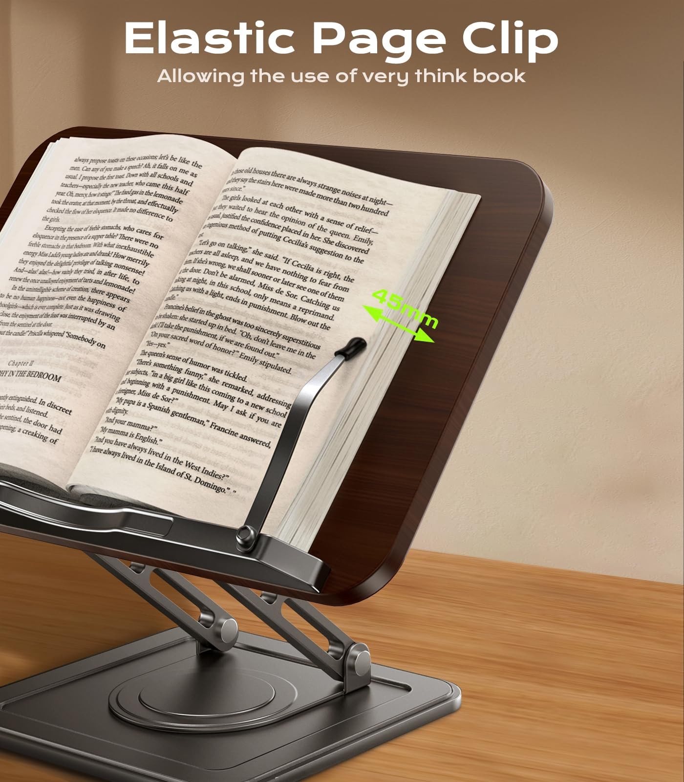 Book Stand for Reading, Adjustable Holder with 360°Rotating Bases, Black