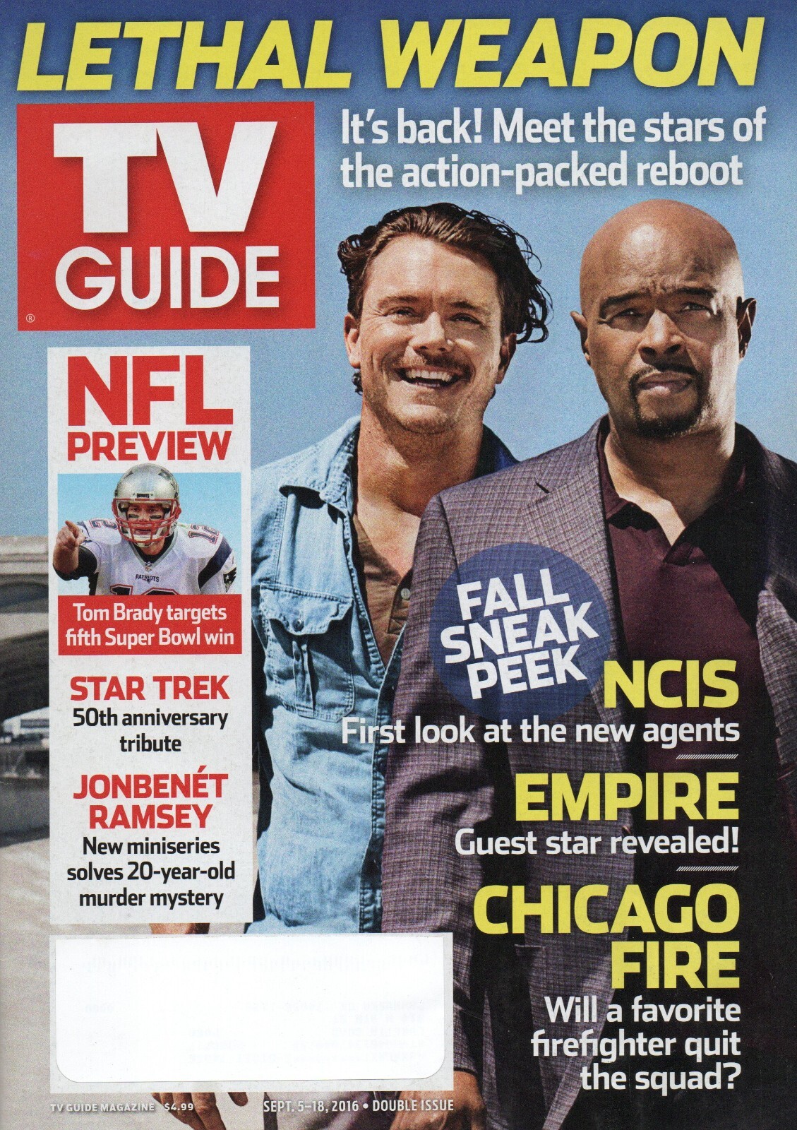 TV GUIDE Sept. 5-18 2016 Clayne Crawford Damon Wayans Lethal Weapon Denis Leary