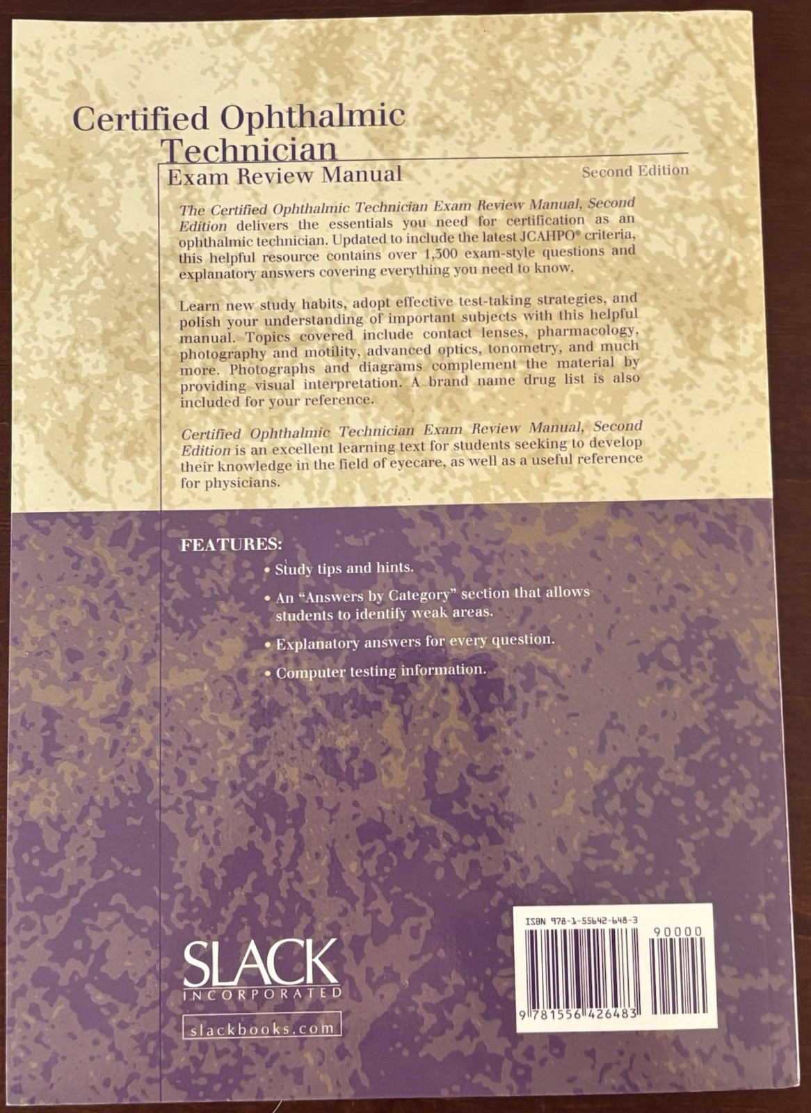 Certified Ophthalmic Tech and Assistant Exam Review Manual Like New Slack Inc.