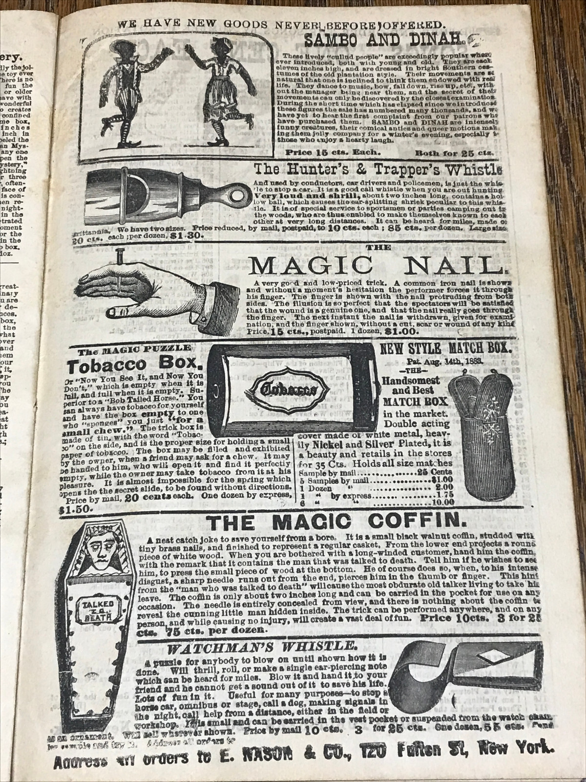 RARE 1884 Wholesale Price List And Catalogue E. Nason & Co. Novelty Dealers N.Y.