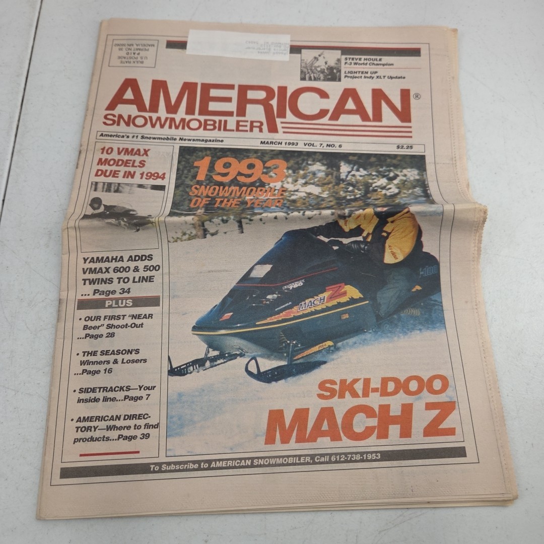 American Snowmobiler Magazine March 1993 Snowmobile News Steve Houle F-3 Champ