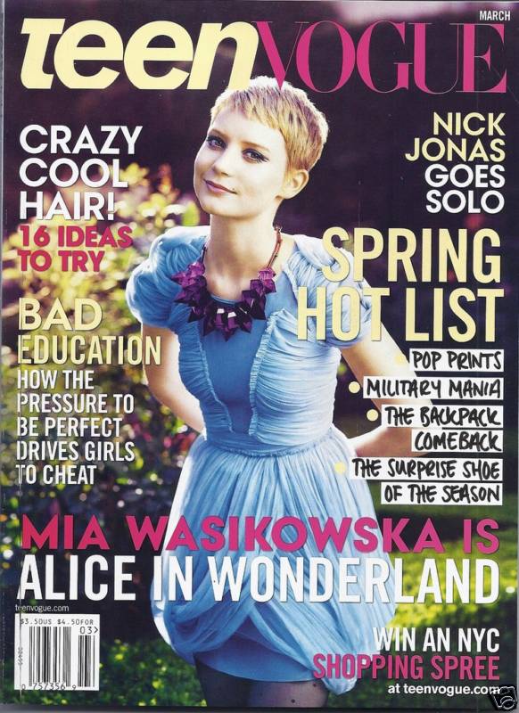 Teen Vogue Magazine Mia Wasikowska Nick Jonas Spring List Pressure Cheating 2010
