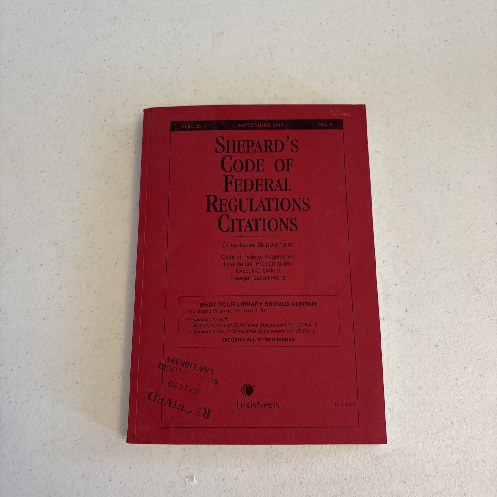 Shepard’s Code Of Federal Regulations Citations vol. 35 september 2013 lexisnexi