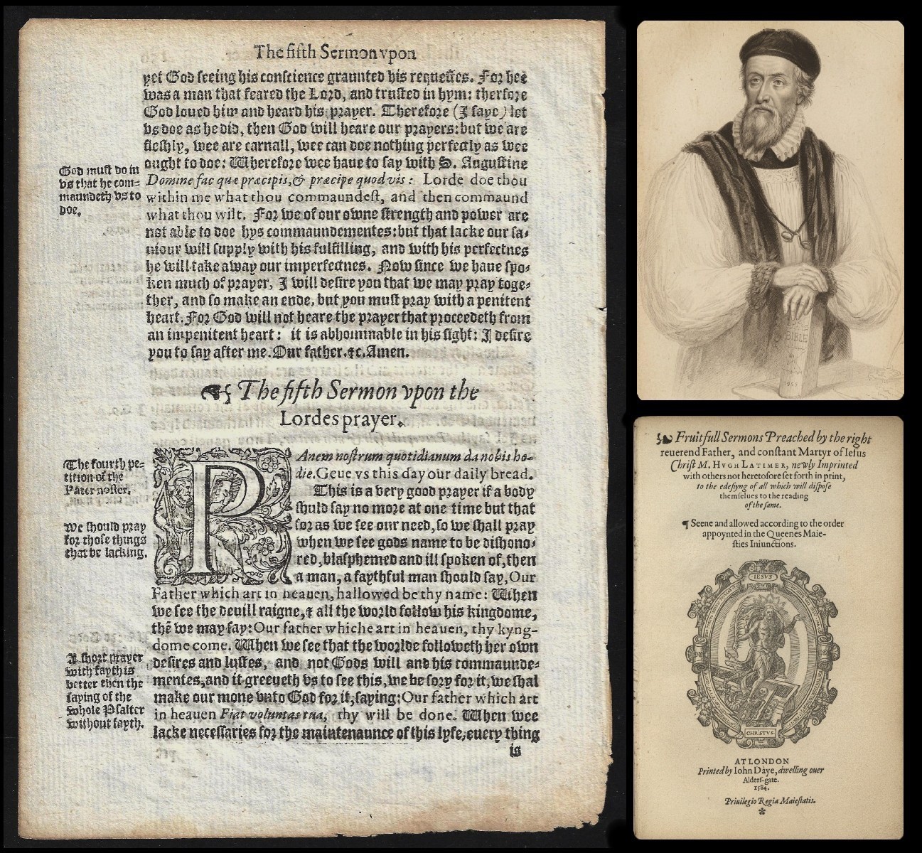 VERY RARE! 1584 HUGH LATIMER SERMON ‚leaf‘ MARTYR REFORMATION – To Frame or Gift