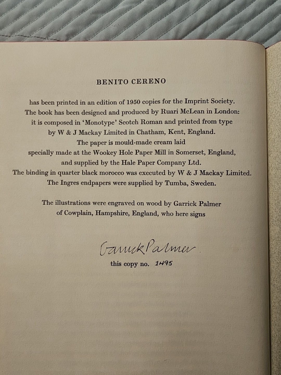 Benito Cereno by Herman Melville 1972 The Imprint Society Signed by Artist #1495