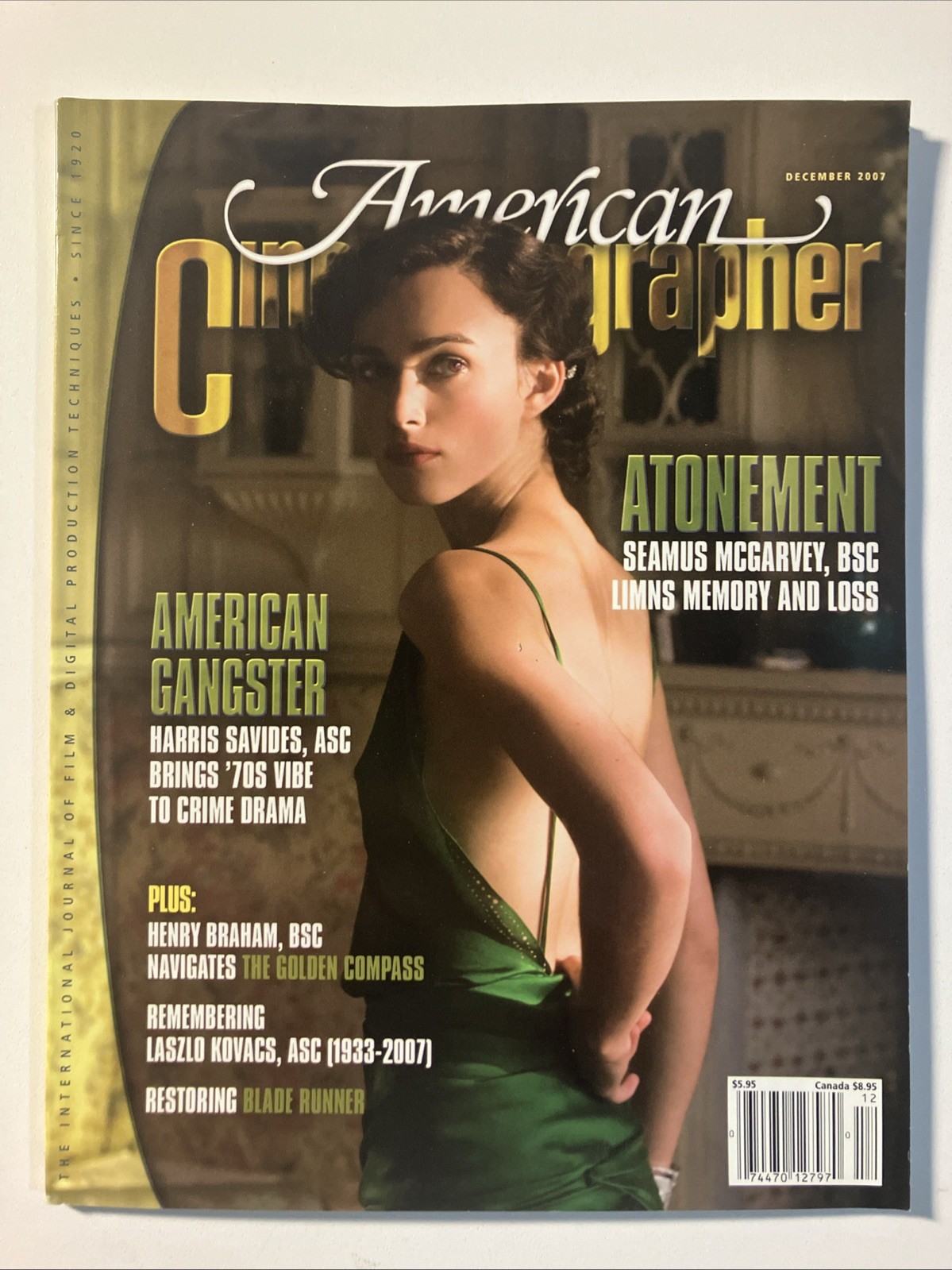American Cinematographer Magazine December 2007 Atonement Keira Knightley Cover
