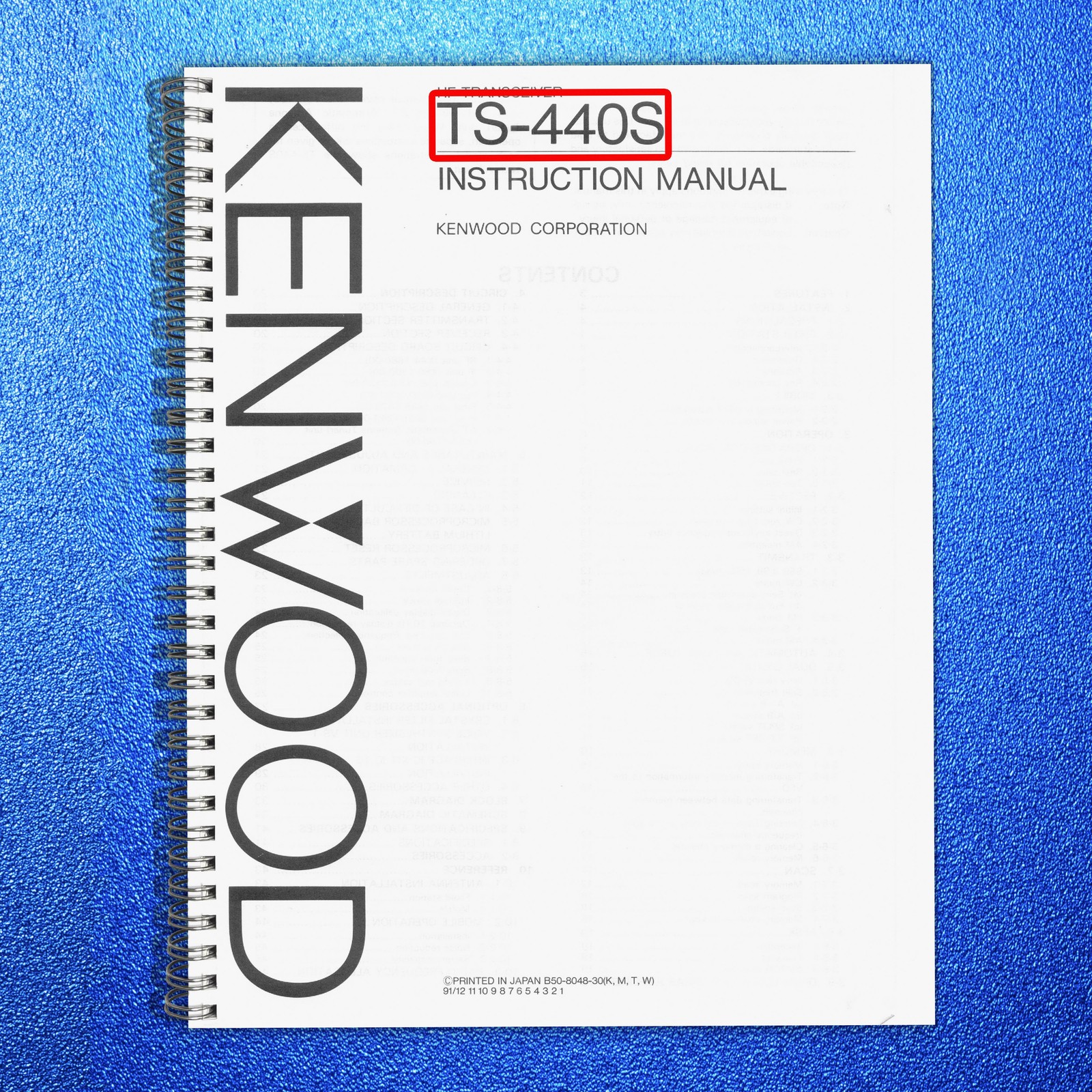 KENWOOD TS-440S HF Transceiver Instruction Manual – COIL BOUND – TOUGH JACKET