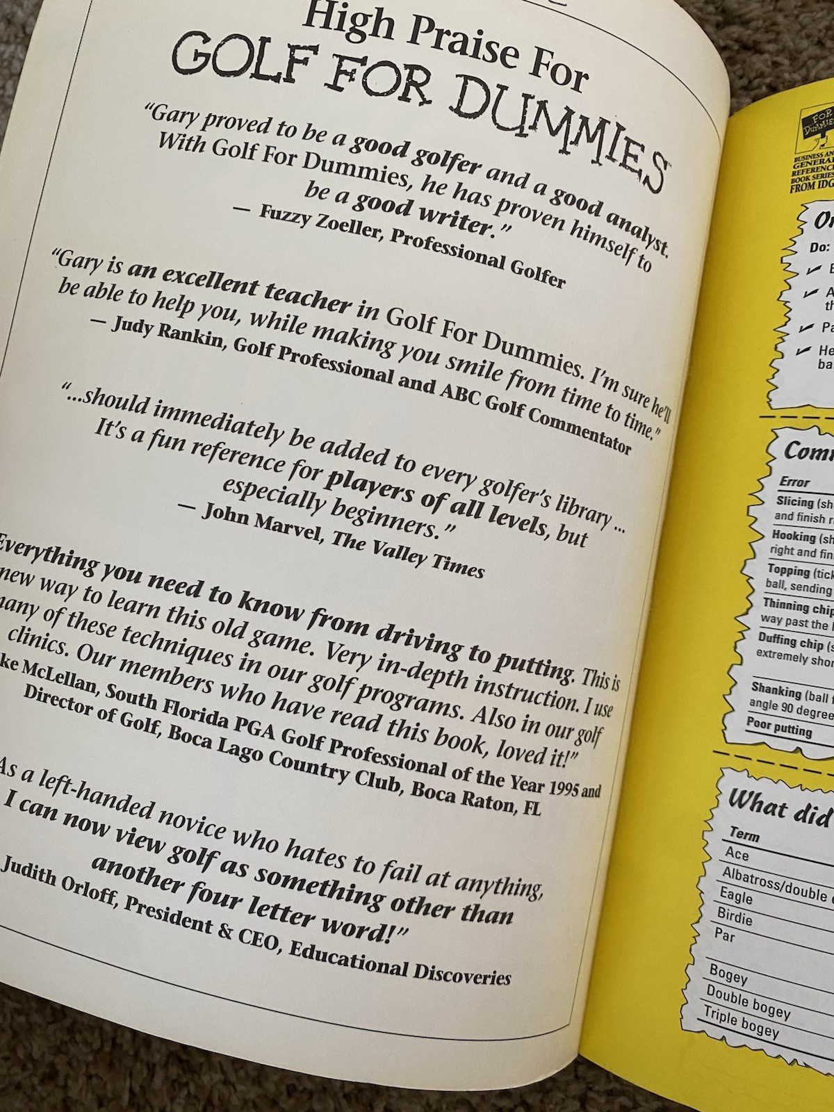 Golf For Dummies 1996 Book Pressing Vintage 332 Pages Golfer Collectable PGA