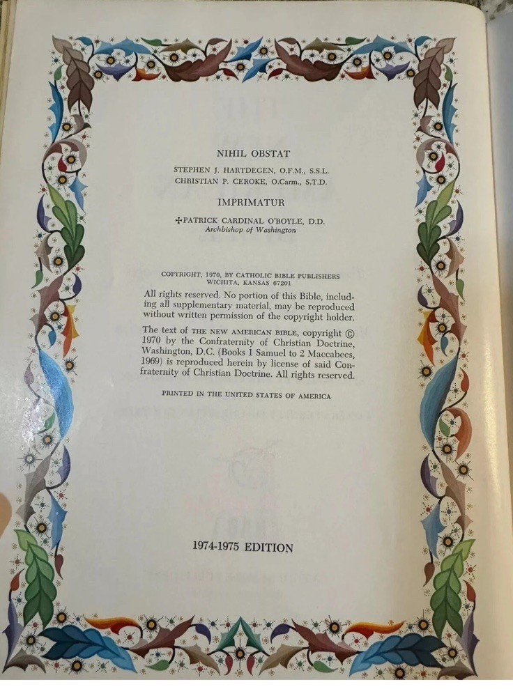 1970’s Vintage Large Holy Bible Catholic Heirloom Edition Pope Paul VI Vatican