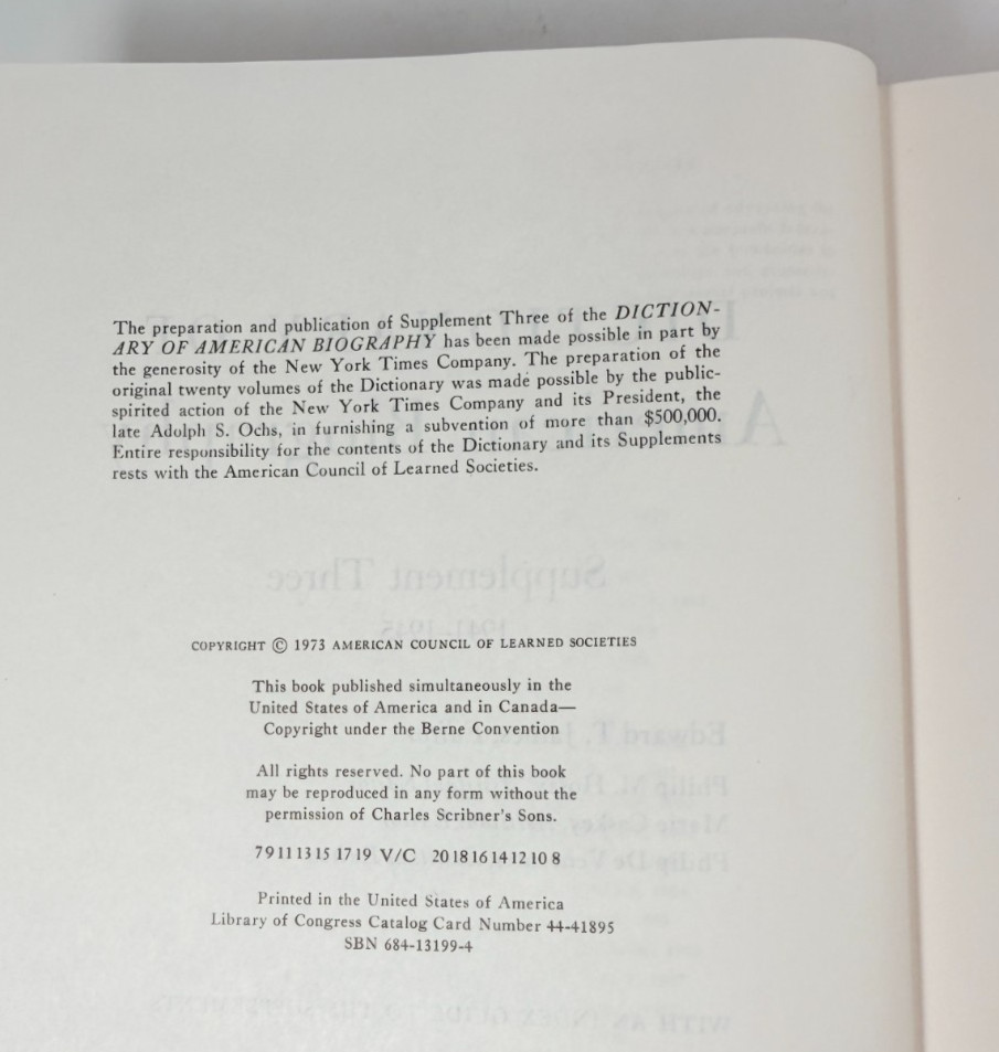 Dictionary of American Biography 1973, Supplement 3 1941 – 1945 ISBN 0684131994
