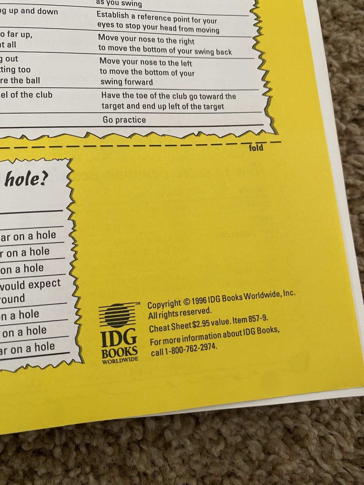 Golf For Dummies 1996 Book Pressing Vintage 332 Pages Golfer Collectable PGA