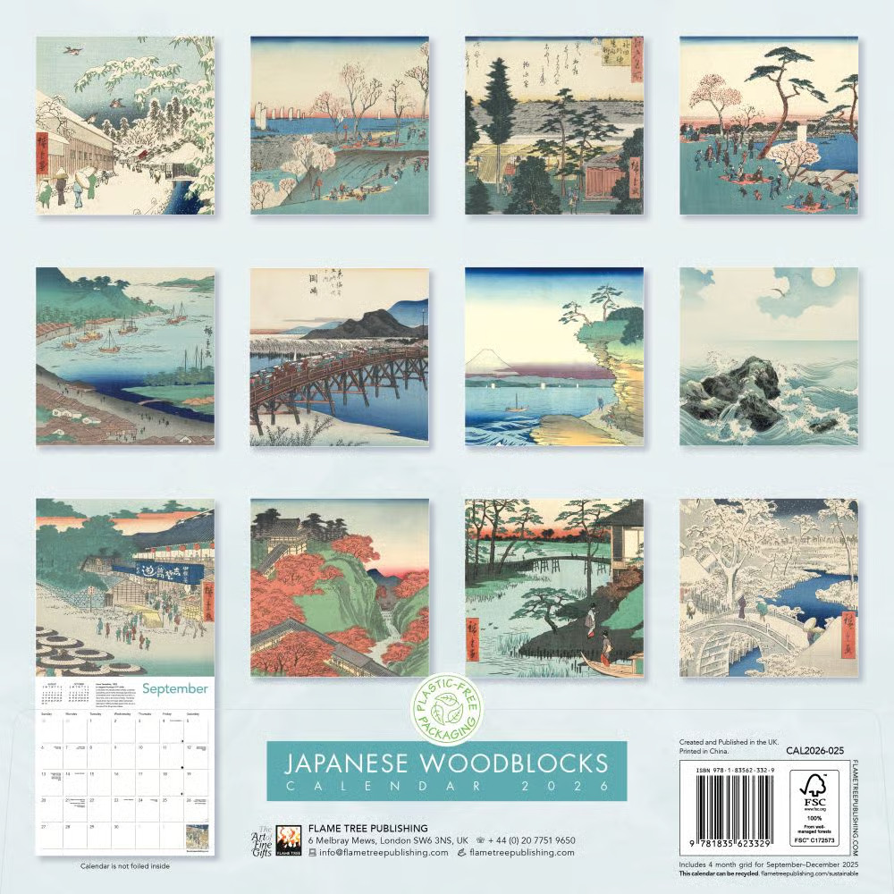 Flame Tree Publishing, Japanese Woodblocks 2026 Wall Calendar, 12“ X 12“, 12-