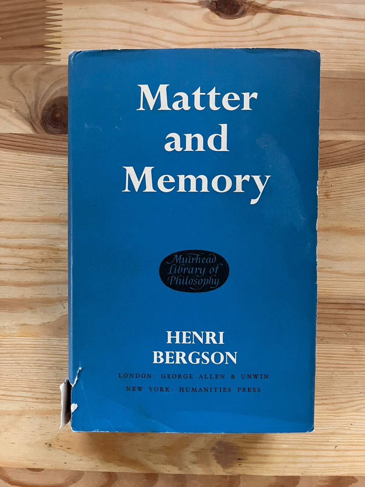Matter and Memory, Henri Bergson. 1970. HC with DJ.