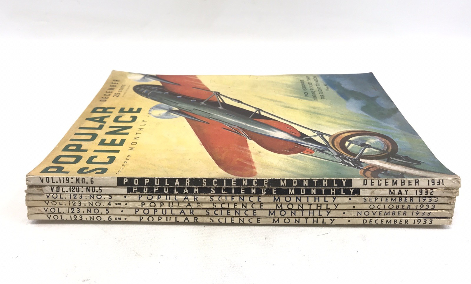 Lot of 6 Antique ‚Popular Science‘ Magazines, Various Months 1931 1932 1933