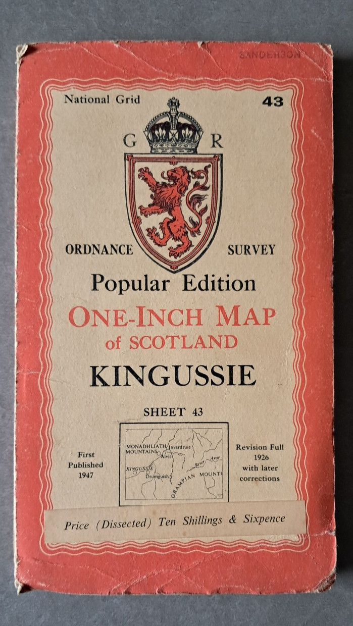 Ordnance Survey 1 inch map Kingussie sheet 43 1947 cloth dissected