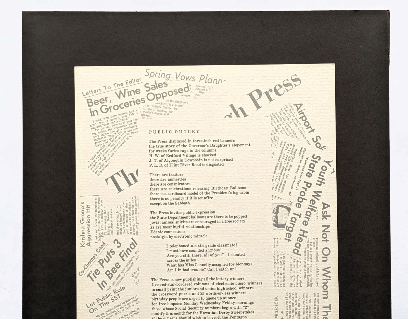 1976 PUBLIC OUTCRY Rare JOYCE CAROL OATES BROADSIDE Slow Loris Press 1/65 SIGNED