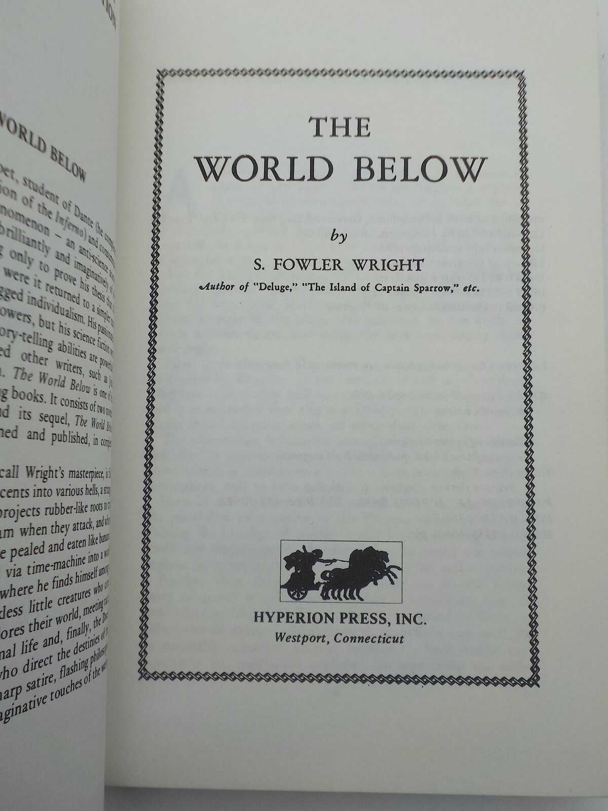 THE WORLD BELOW S Fowler Wright Hyperion Press HC 1976