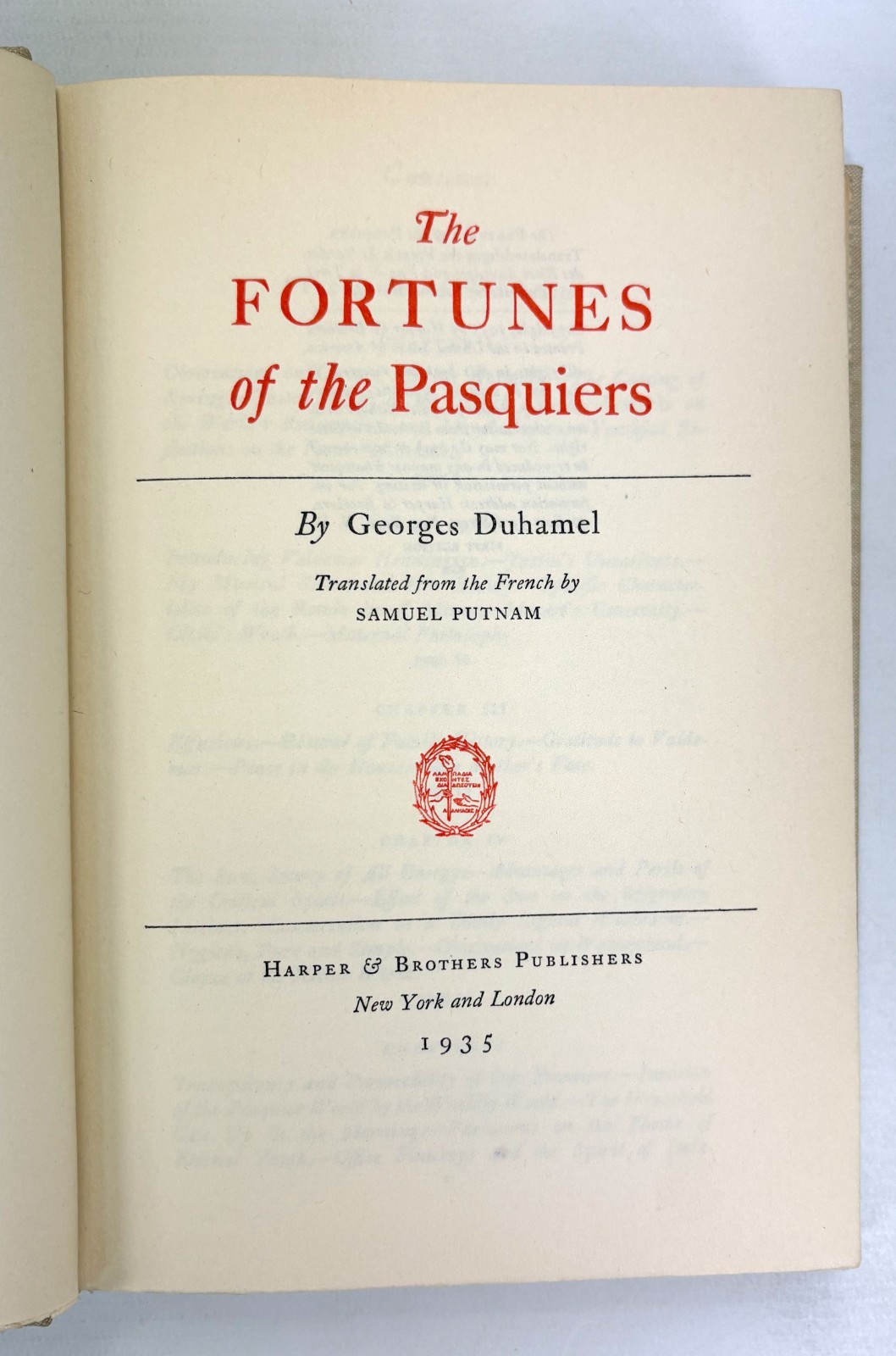 The Fortunes of the Pasquiers, by Georges Duhamel, Harper & Brothers 1935 1st ed