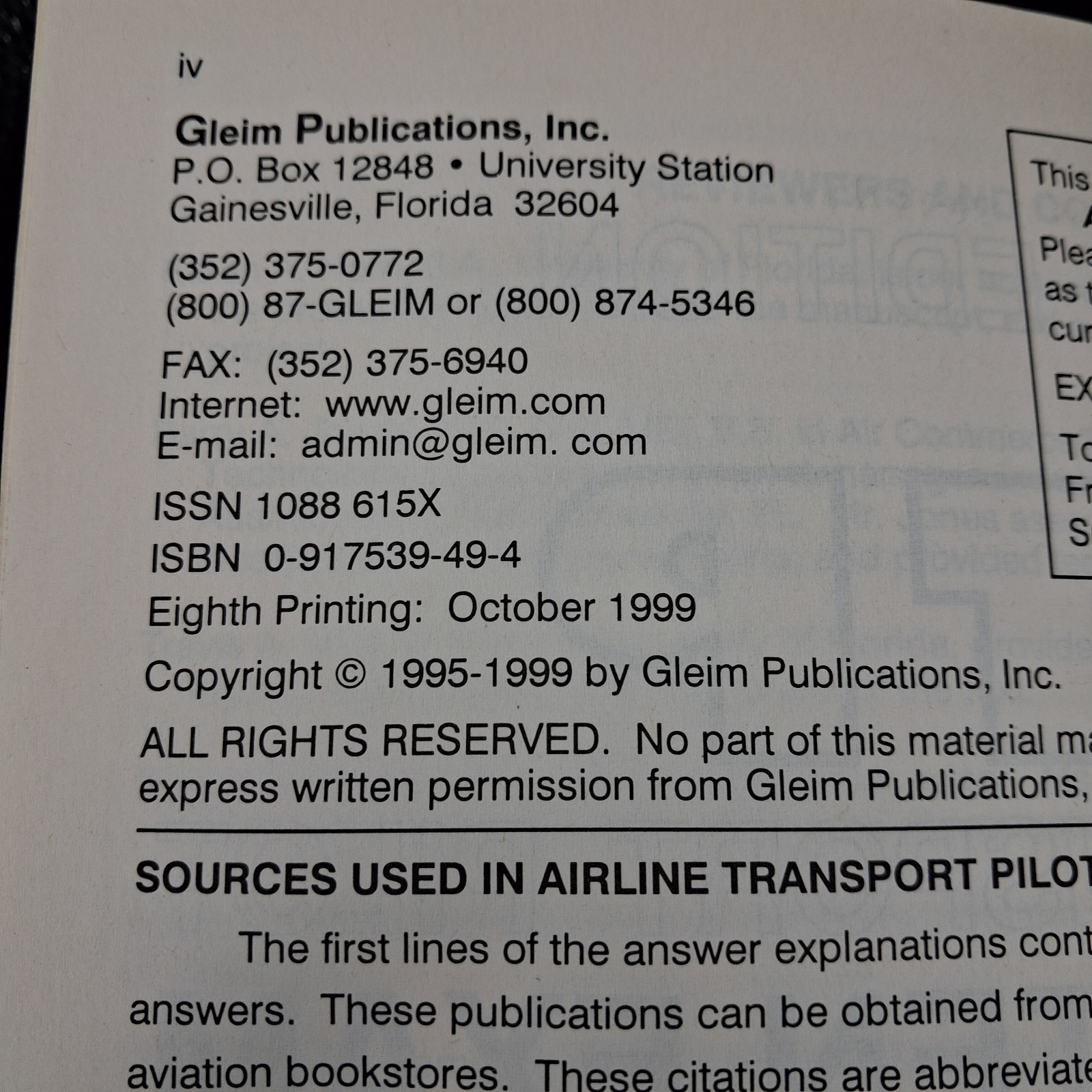 Gleim ATP Airline Transport Pilot FAA Written Exam Third Ed ISBN 0-917539-49-4