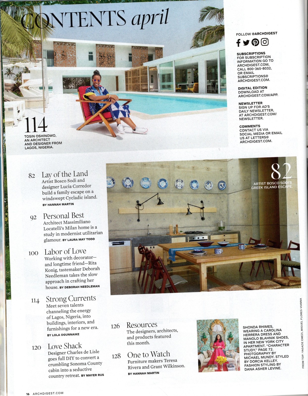 Architectural Digest ~ April 2022 ~ Shonda Rhimes ~ Rietveld ~ Oshinowo ~ Konig