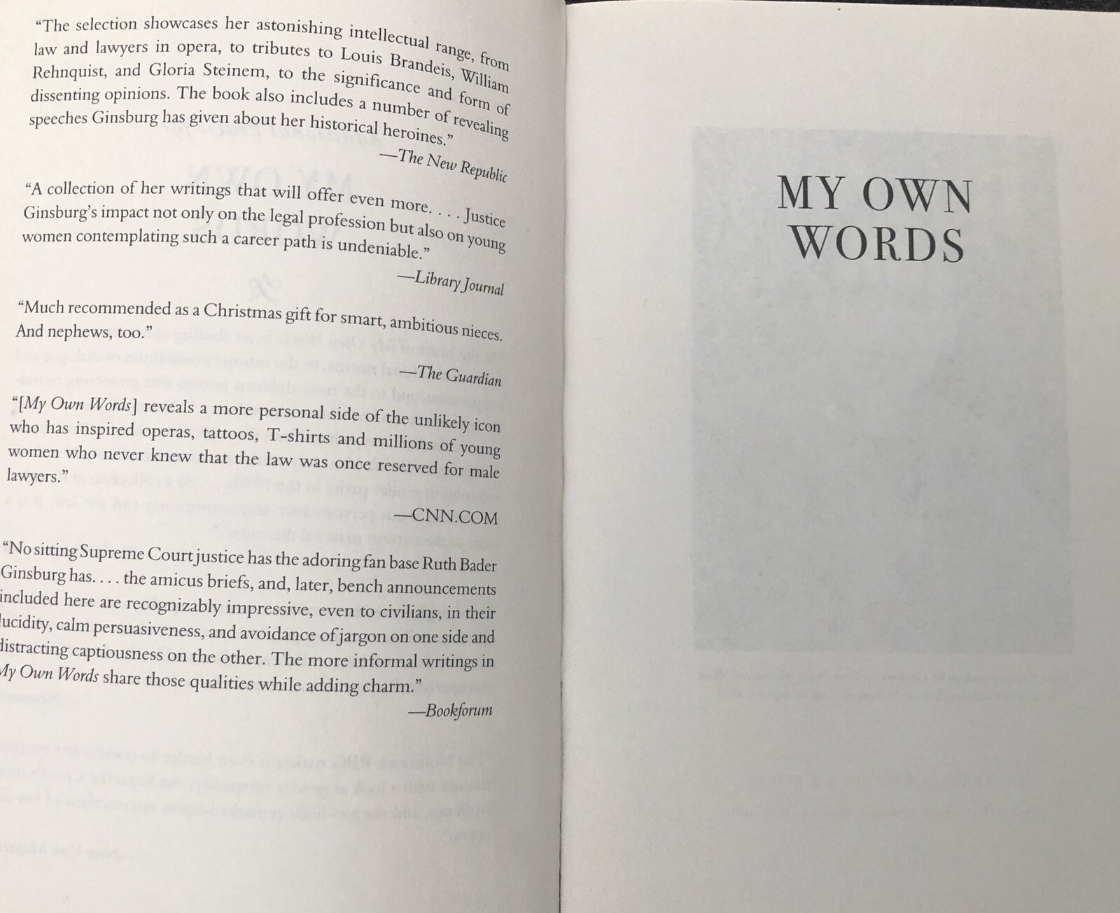 My Own Words by Ruth Bader Ginsburg 2016 Simon & Schuster PB